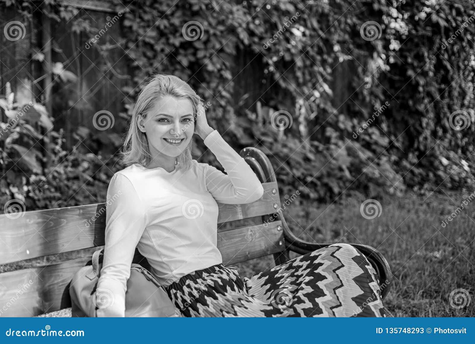 Time For Yourself Woman Blonde Take Break Relaxing In Park Stock Image Image Of Beauty 