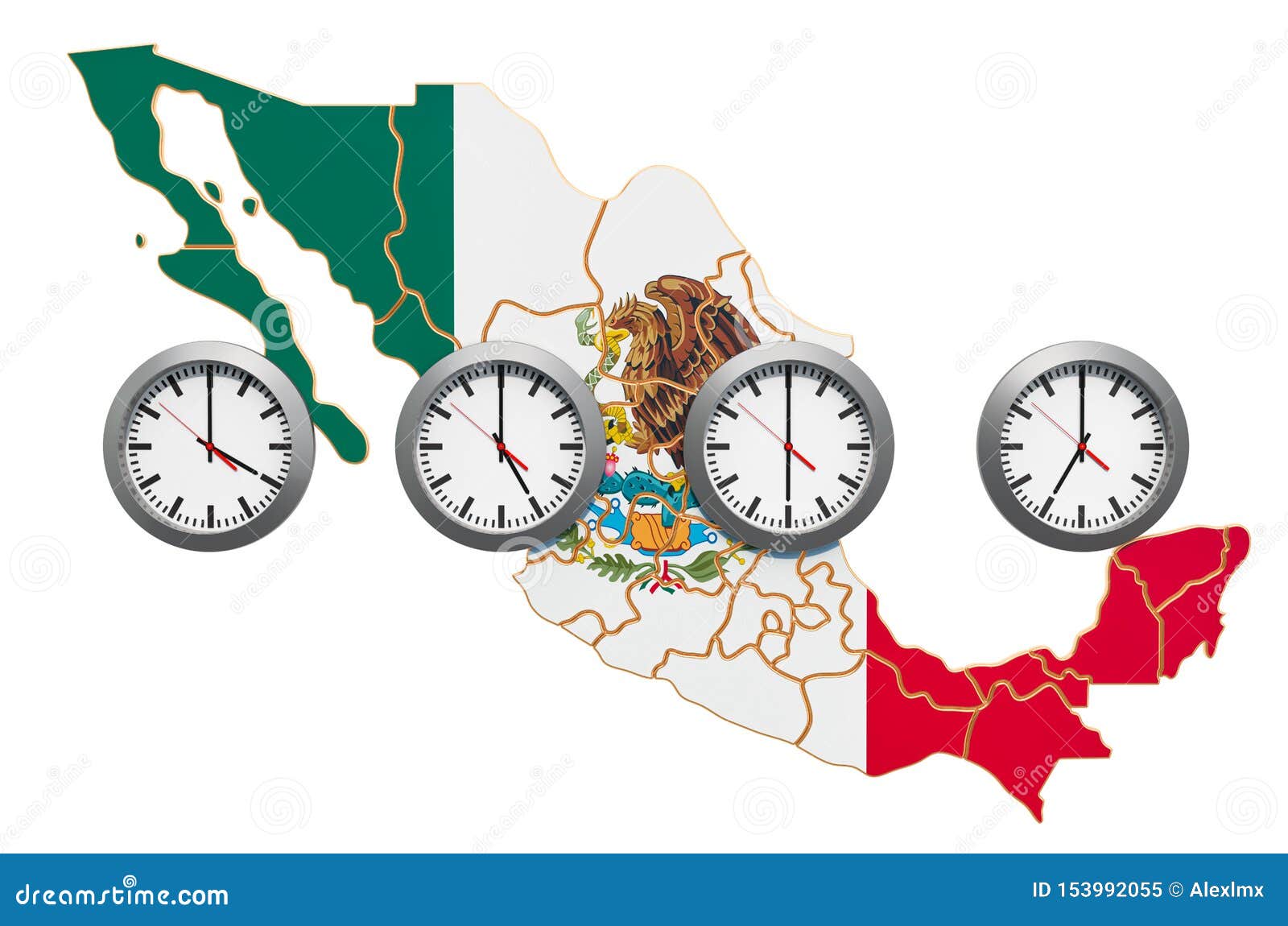 Time Zones in Mexico Concept. 3D Rendering Stock Illustration