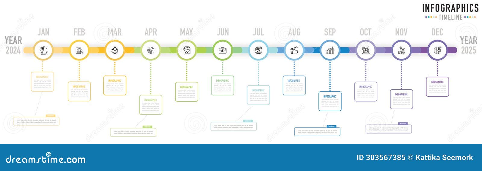 Infographic 2025 Road Timeline Presentation, 12 Months. Elements Diagram Template For Business
