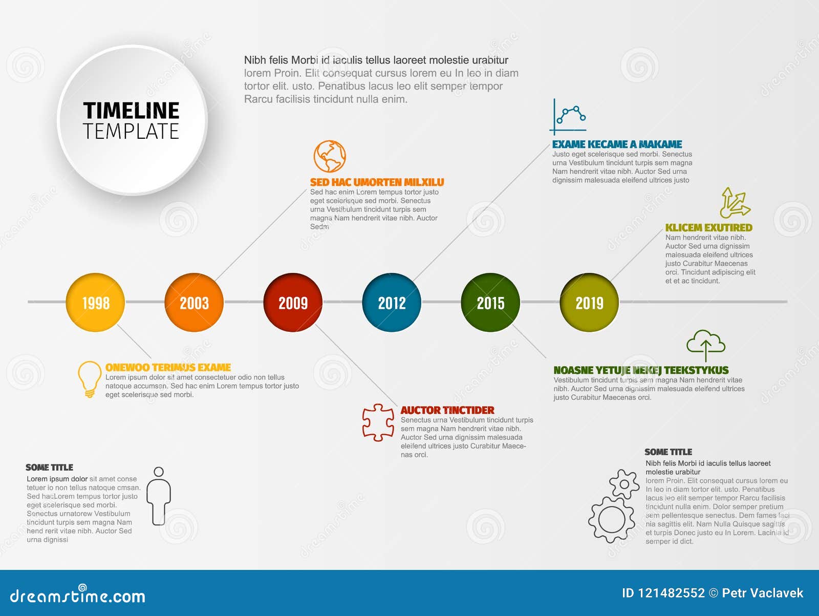 Timeline template with circles. Vector Infographic timeline template with horizontal line and various description