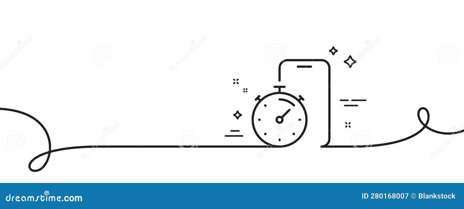 Timer App Line Icon. Stopwatch Time Sign. Continuous Line with Curl