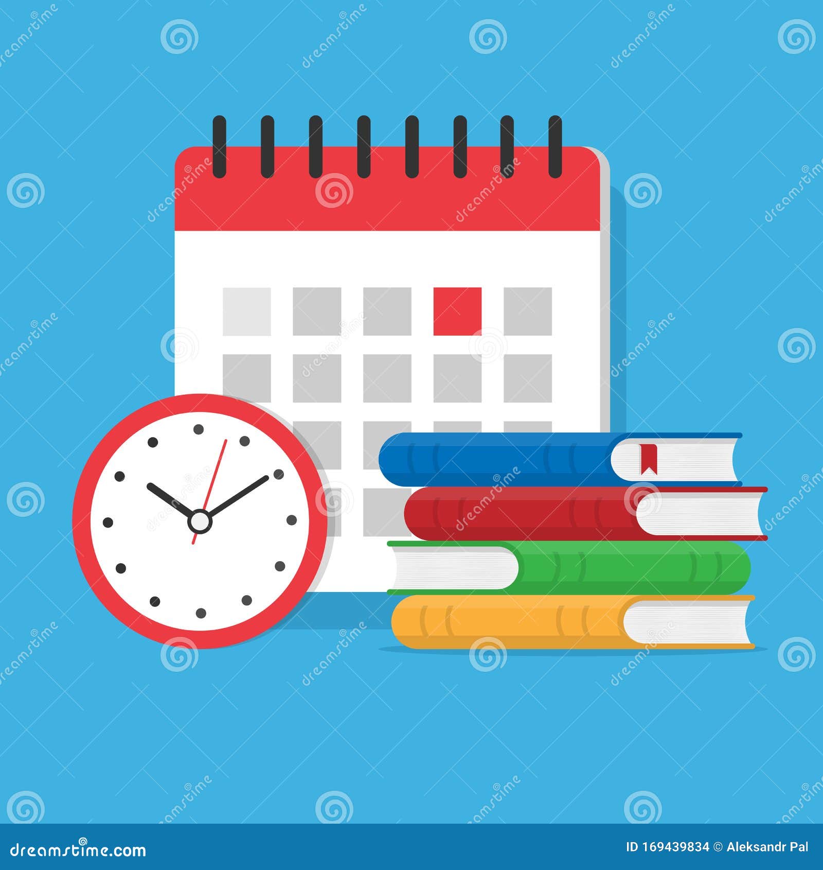 Timer or Clock, a Stack of Books and a Calendar in the Background Stock