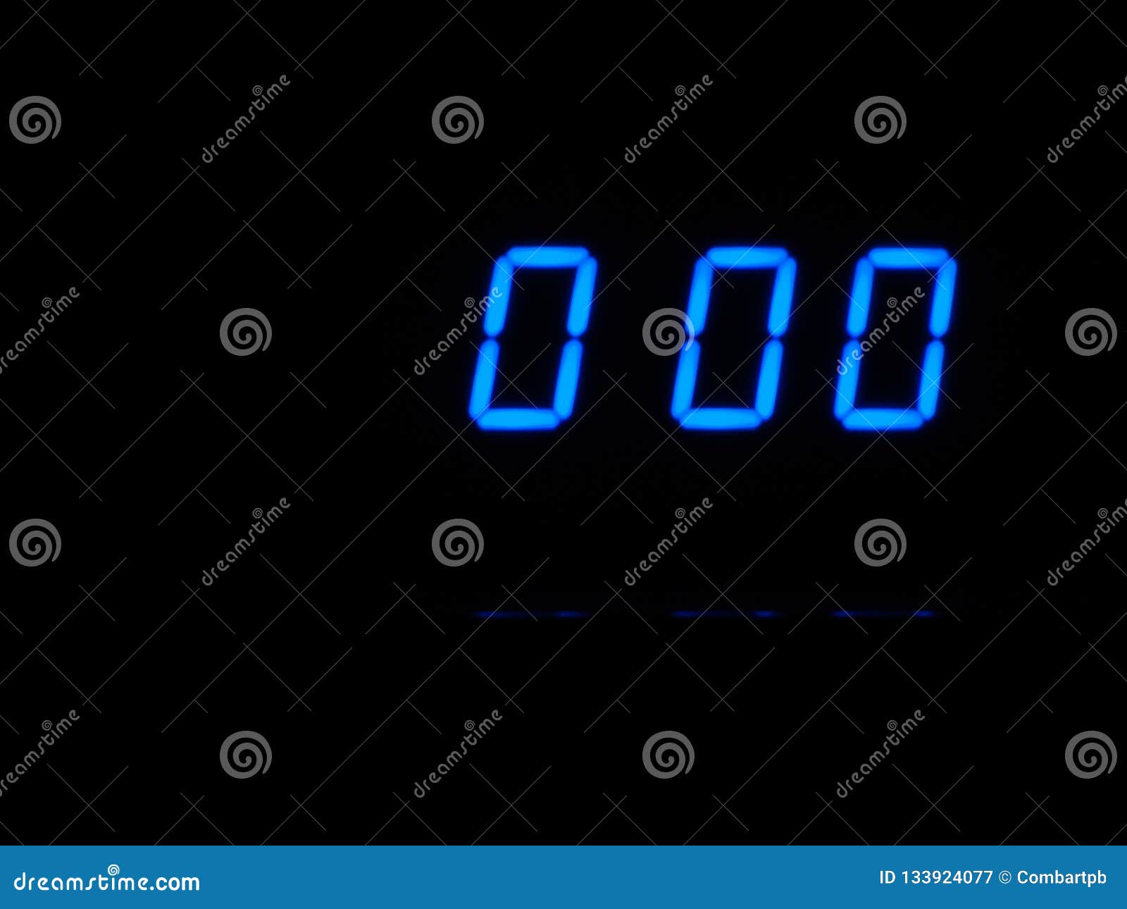 Digital Countdown at Zero, Blue Figures on Black Blackground. Timer