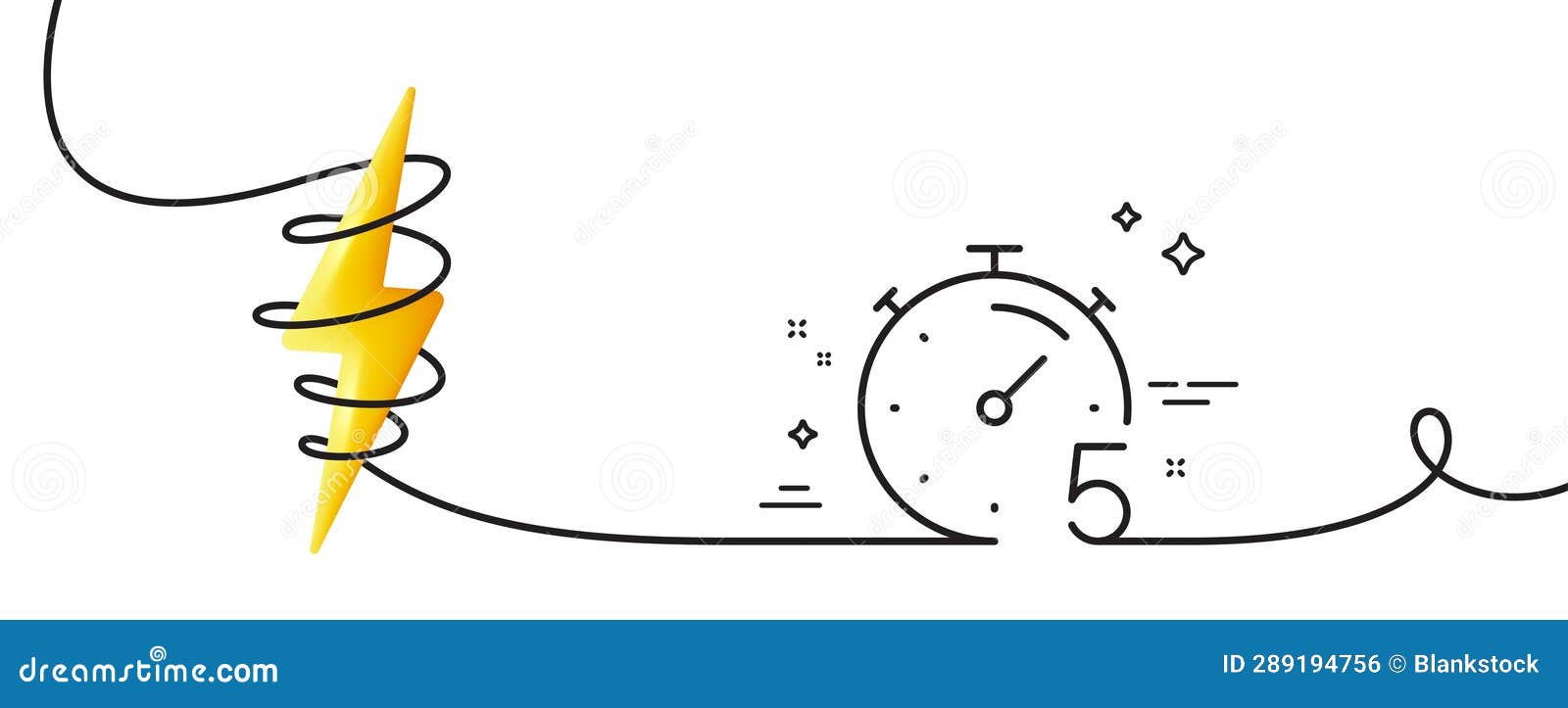 Timer 5 Minutes Line Icon. Stopwatch Time Sign. Continuous Line with