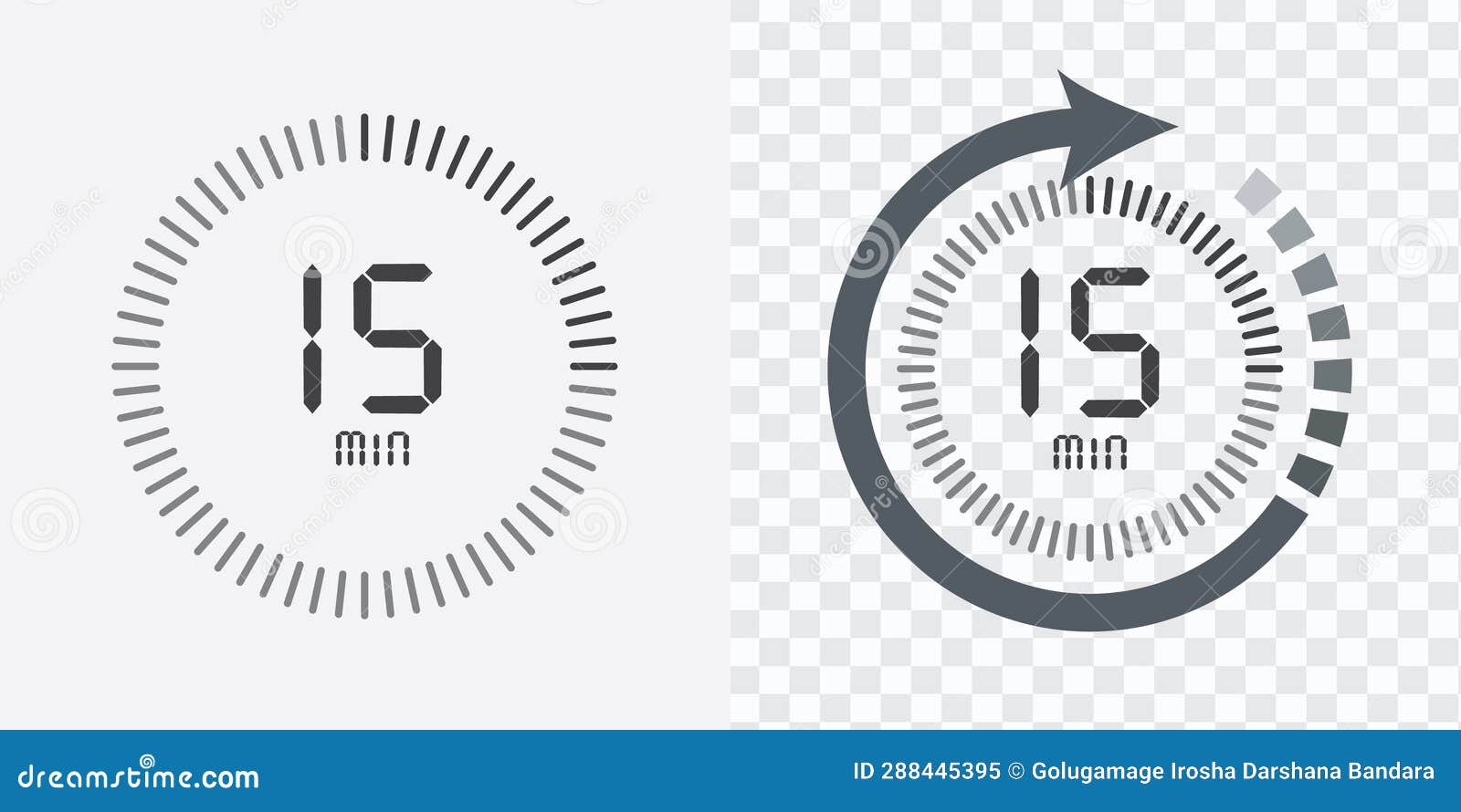 Timer, 15 Minutes, Stopwatch Vector Icon. Stopwatch Icon in Flat Style, 15 Minutes Countdown