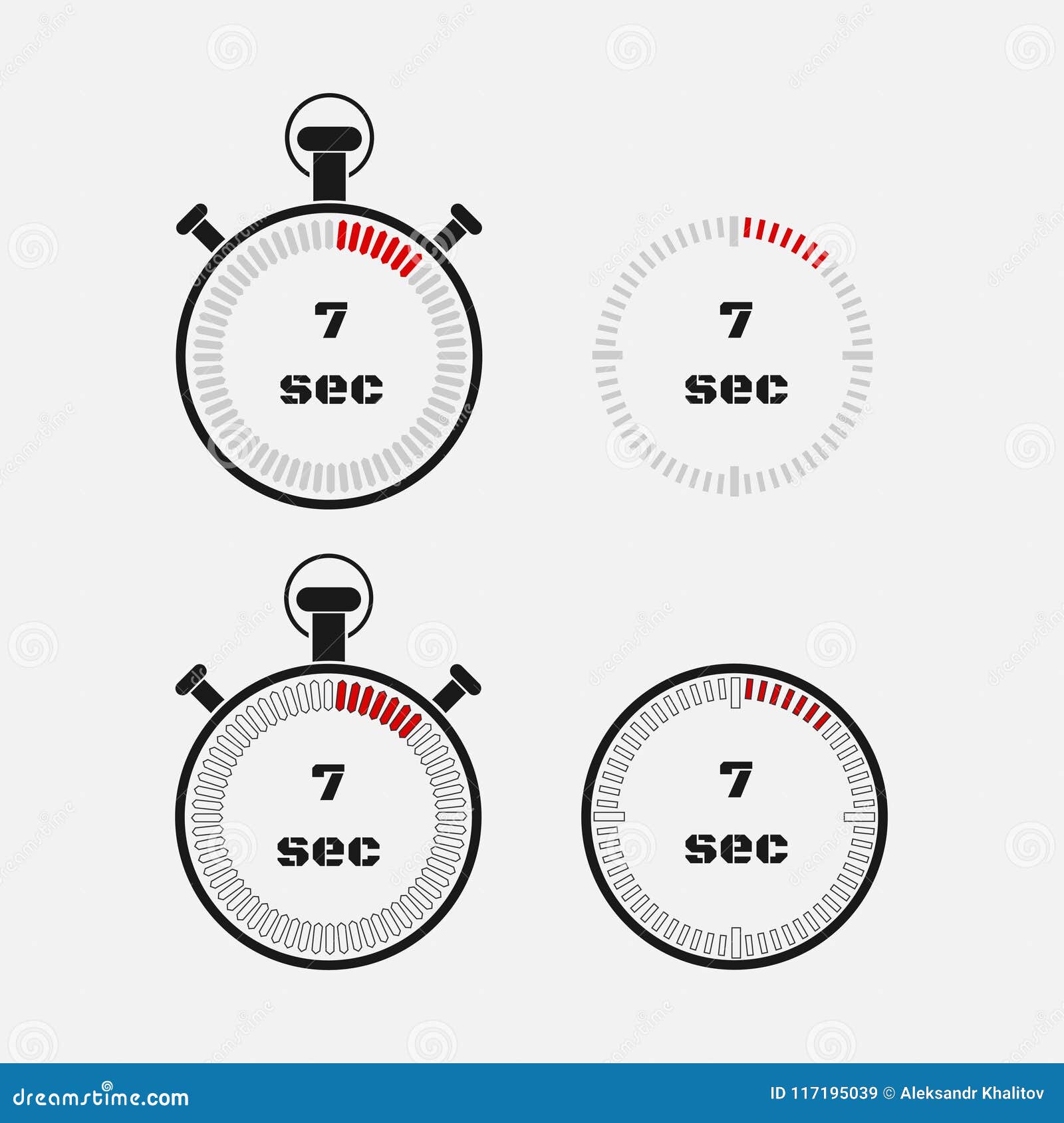 Seven Seconds Clock Vector Icon On Gray Background Stock Illustration - Illustration ...