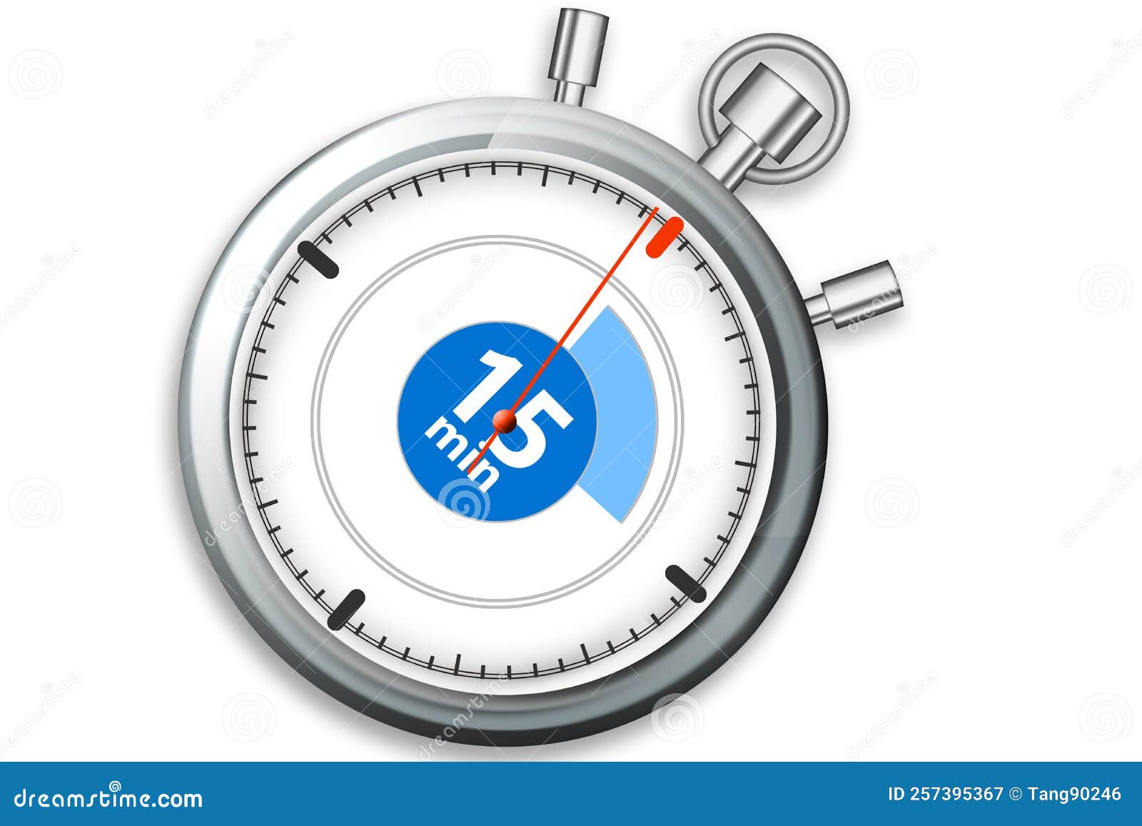 Timer on Stopwatch with 15 Minutes Isolated Stock Illustration