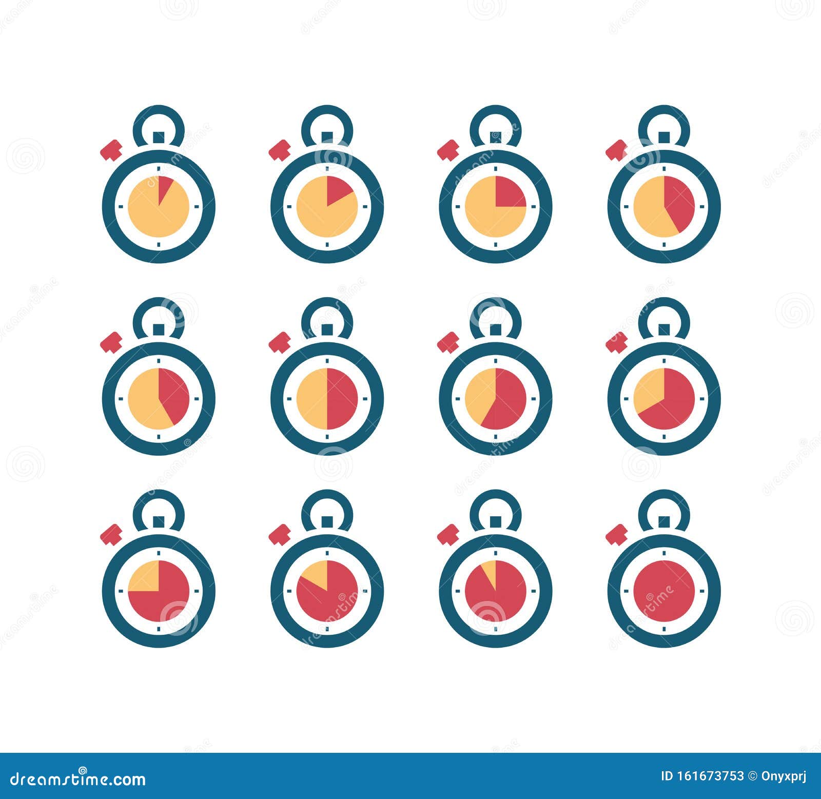 Timer Symbols. 24 Hour Animation Clocks Fast Digital Minutes Vector