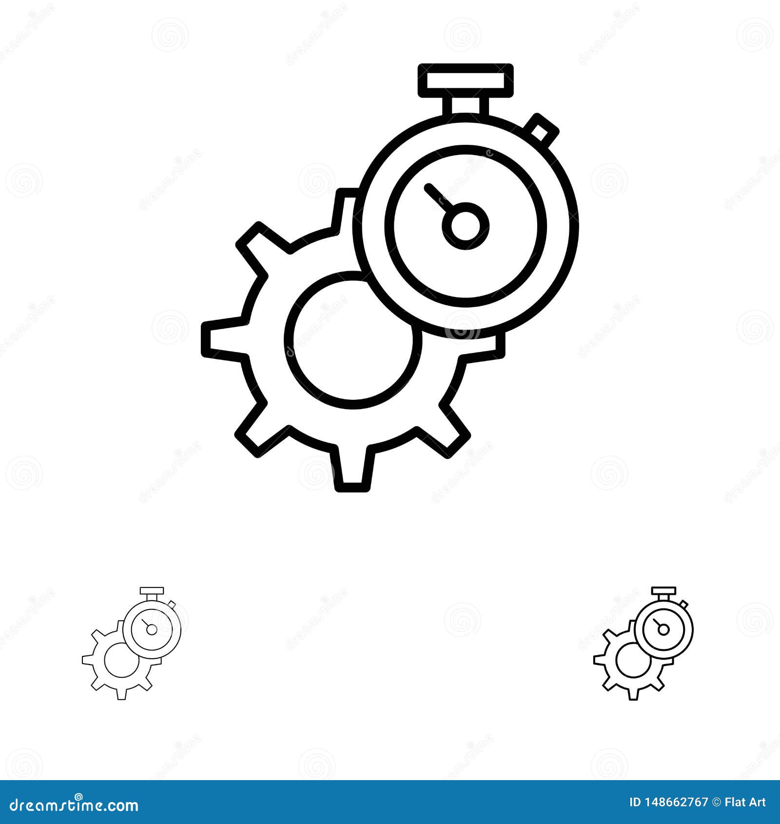 Timer, Time, Gear, Setting, Watch Bold and Thin Black Line Icon Set