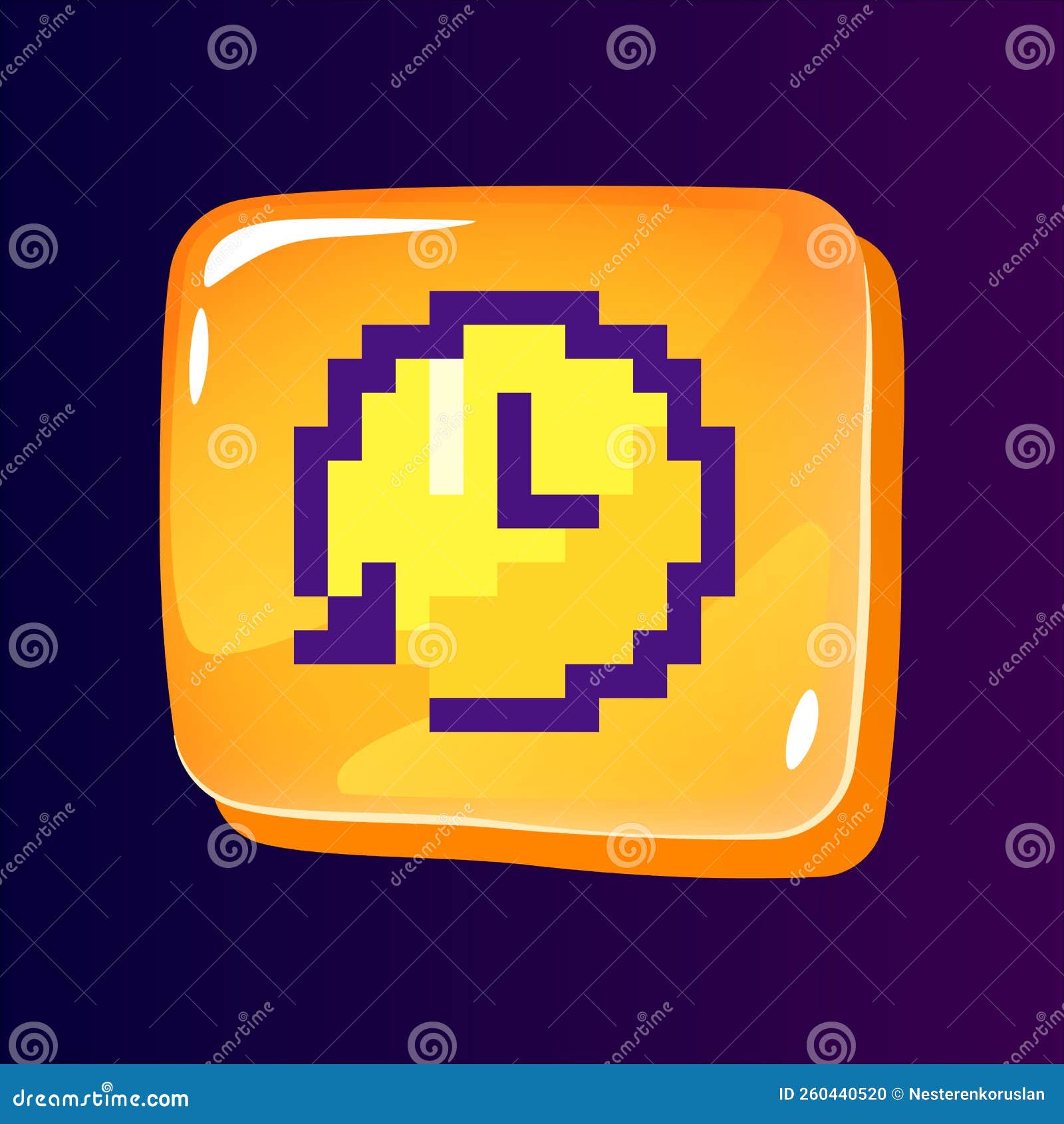 Timer Update Glossy Ui Button with Pixelated Color Icon Stock Vector