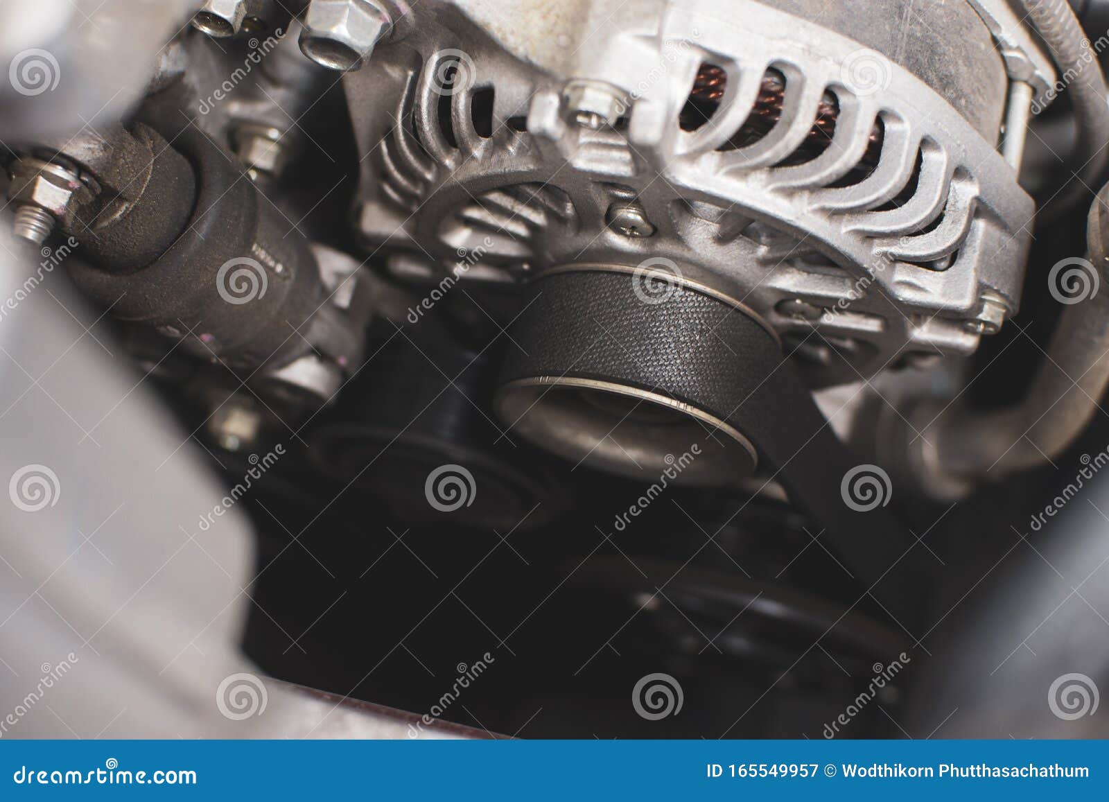 Timing Belt of Old Alternator in Engine System. Stock Image Image of
