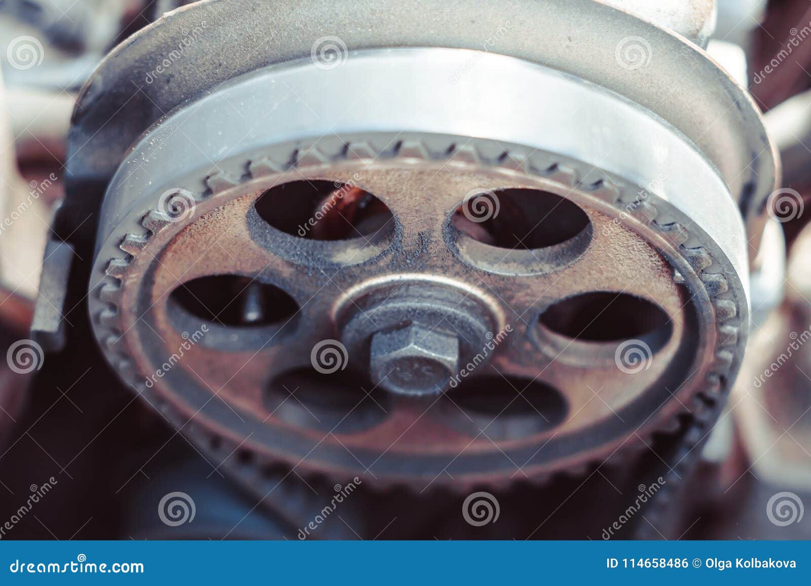 The timing belt on the car stock photo. Image of iron 114658486