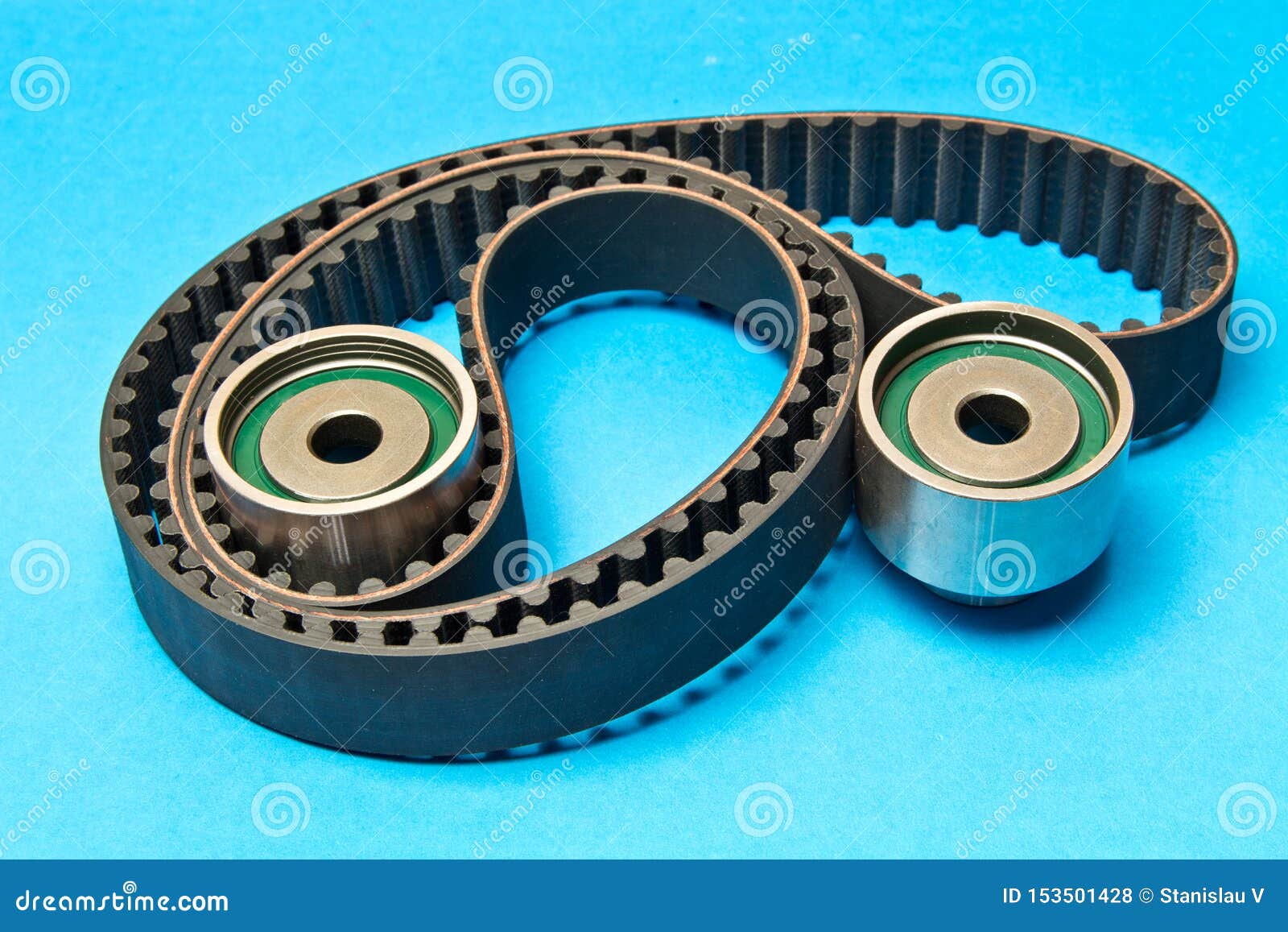 Timing Belt with Rollers on Background .Kit of Timing Belt for Car