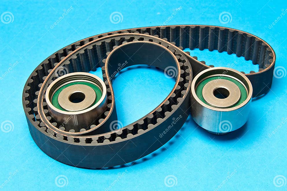 Timing Belt with Rollers on Background .Kit of Timing Belt for Car