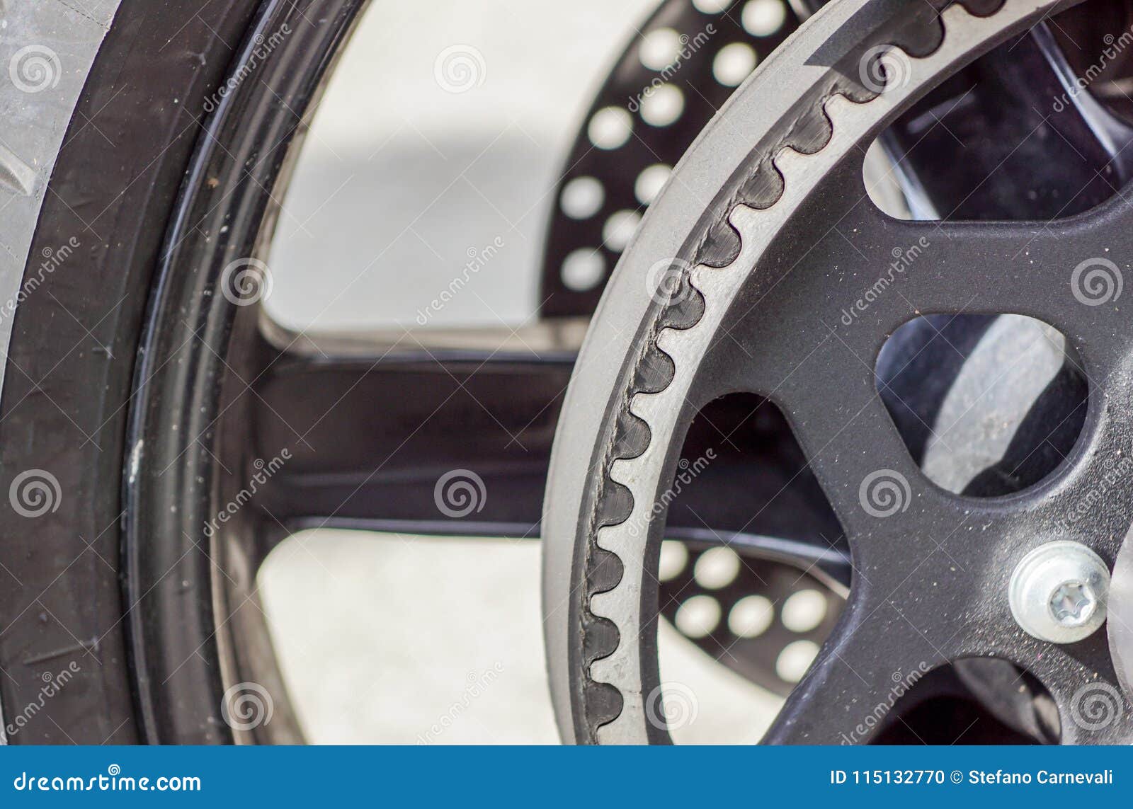Timing Belt on a Wheel Pulley . Close Up Stock Photo Image of