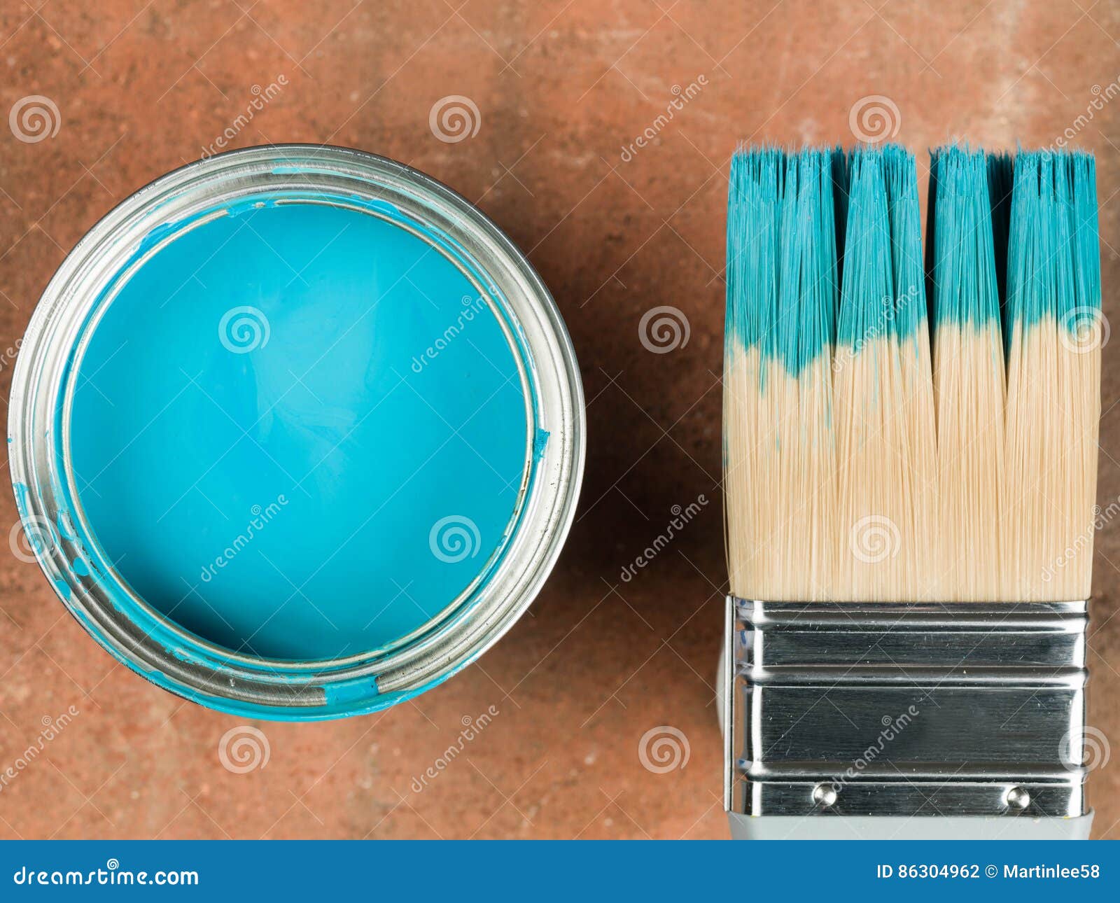 Tin of Blue Paint with a Paint Brush Stock Photo Image of refreshing