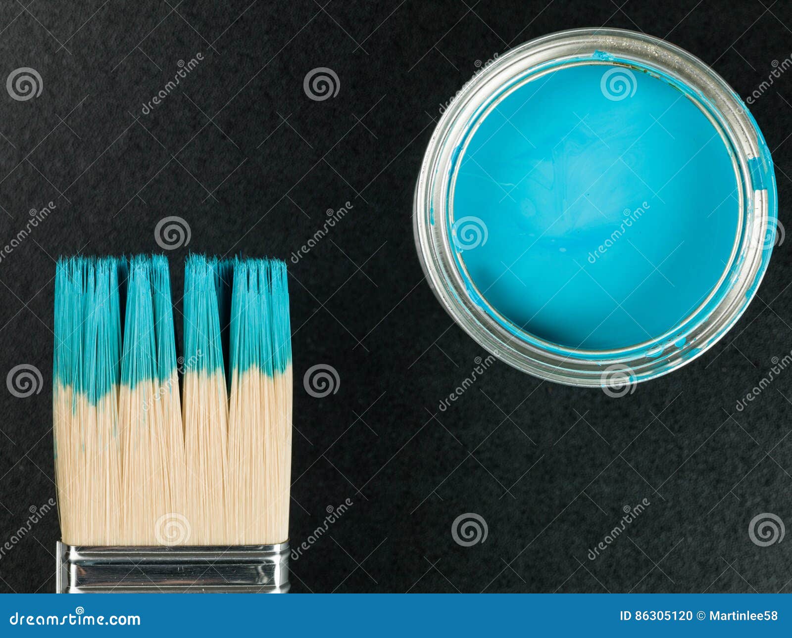 Tin of Blue Paint with a Paint Brush Stock Photo Image of spring