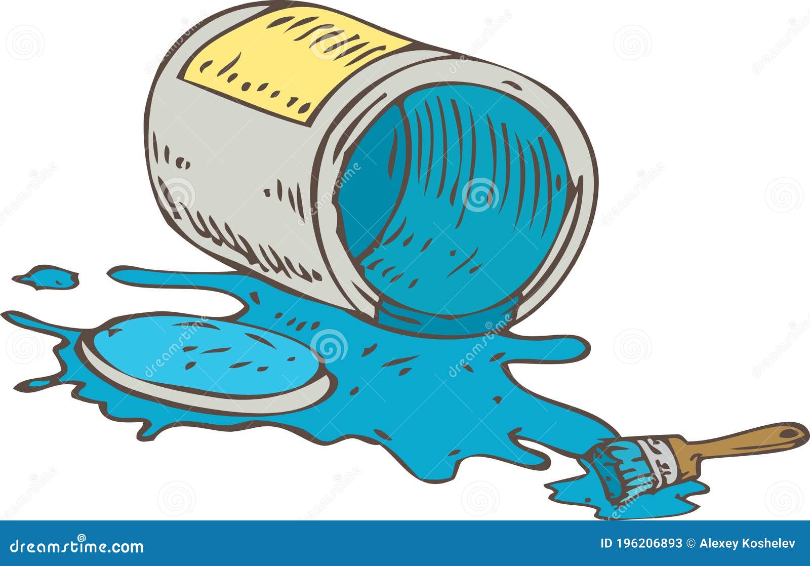 Tin Can of Blue Paint and Paintbrush Stock Vector Illustration of