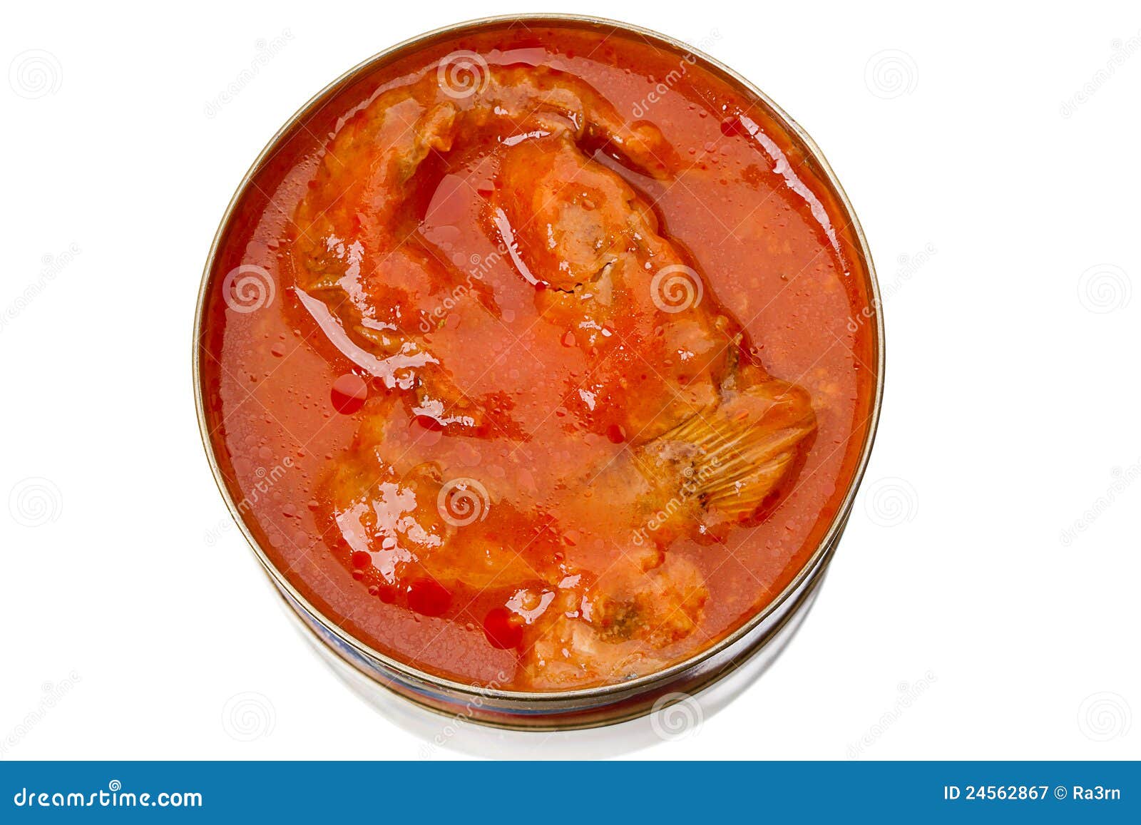 Tin Can With Fish In Tomato Sauce Stock Image Image of white, meal