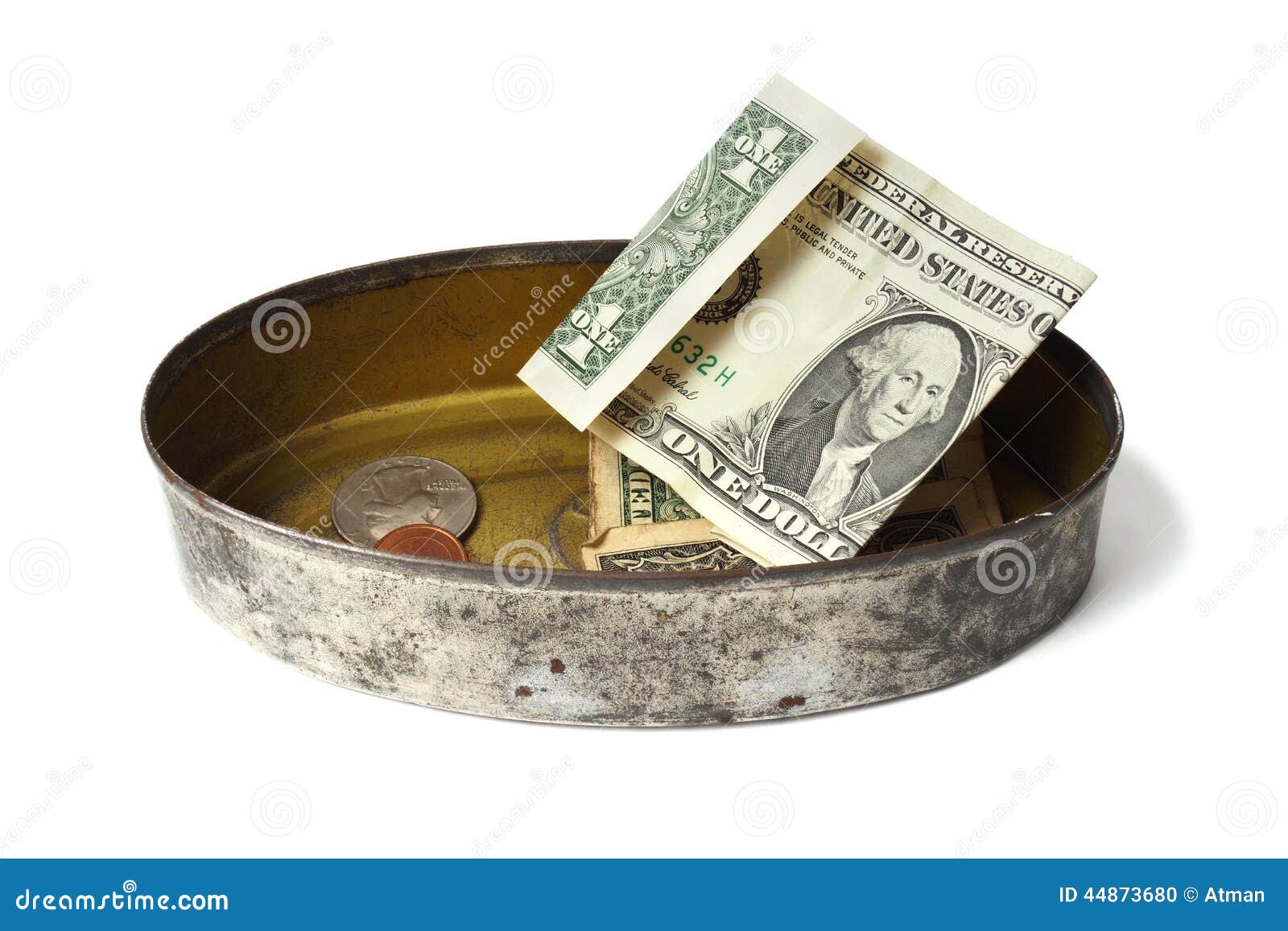 Tin can with money stock photo. Image of cash, donation - 44873680