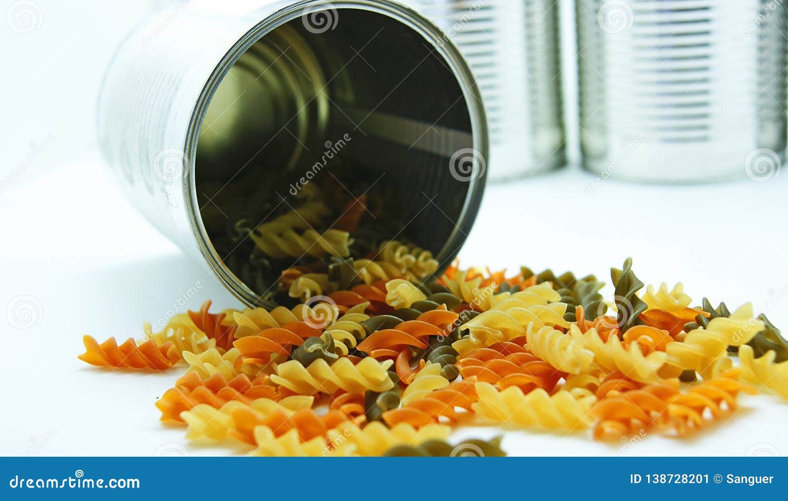 Tin can of pasta spirals stock image. Image of food 138728201