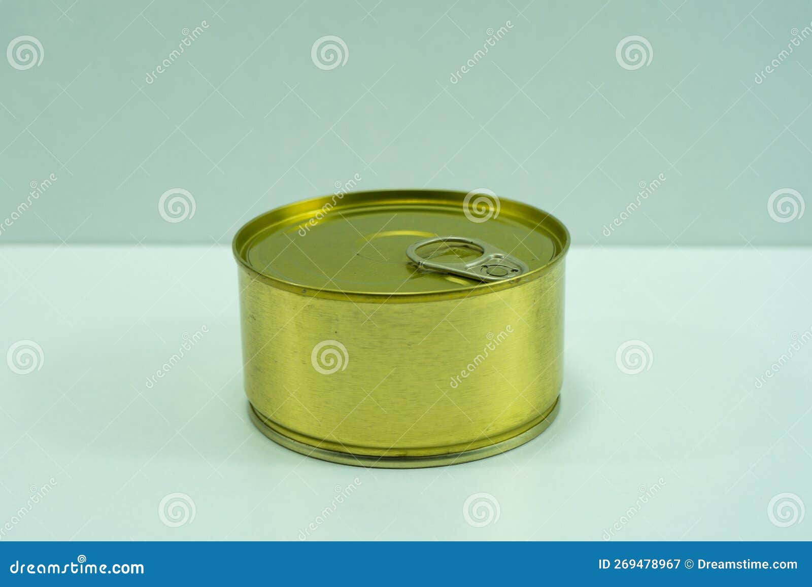 Tin Can with Ring Pull from Above. Tin Cans Isolated on White. Canned