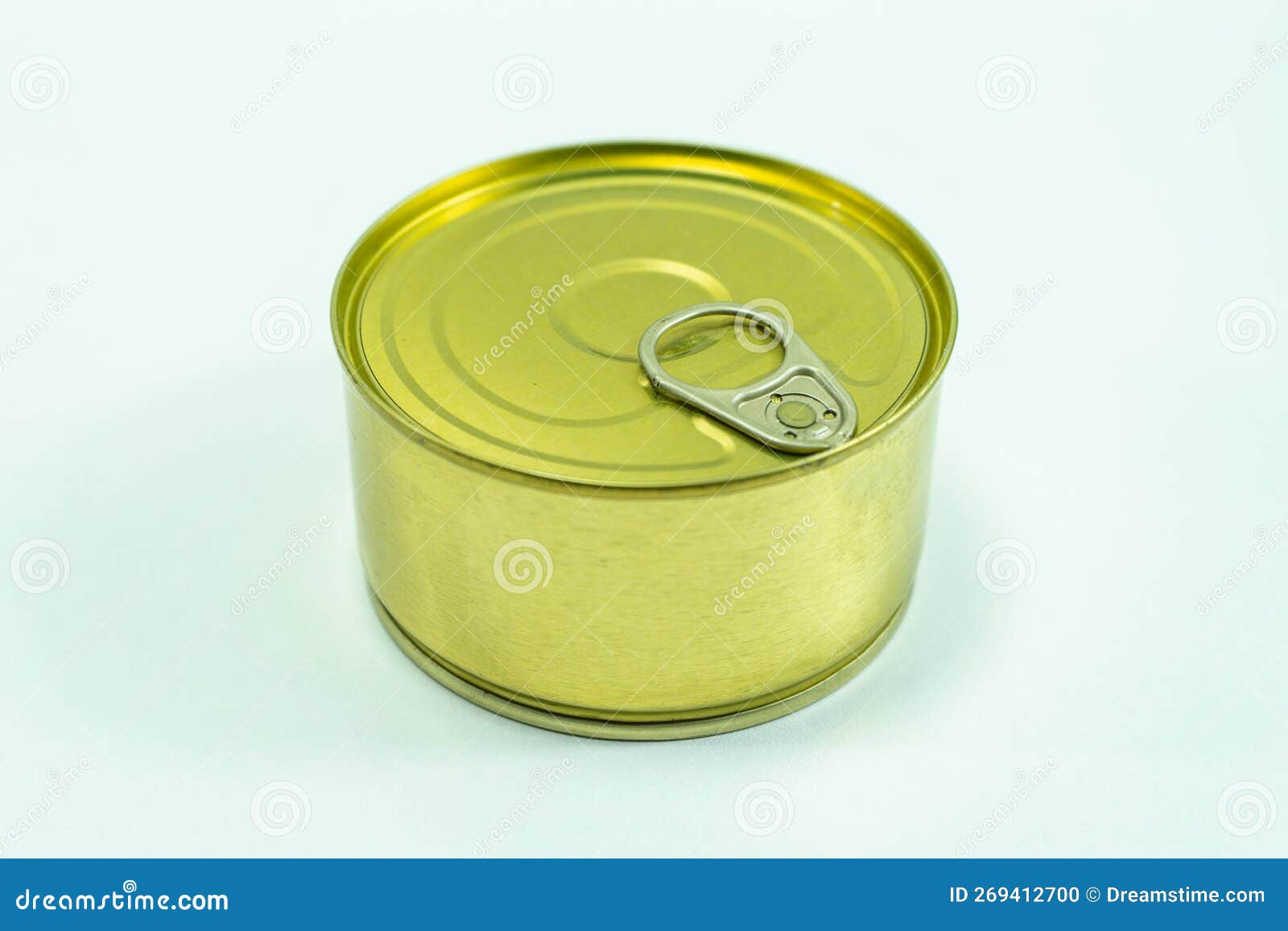 Tin Can with Ring Pull from Above. Tin Cans Isolated on White Stock