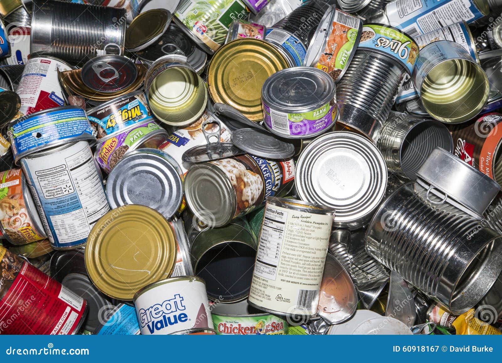 Tin Cans At A Recycling Center Pile Metal Top Photo Background And