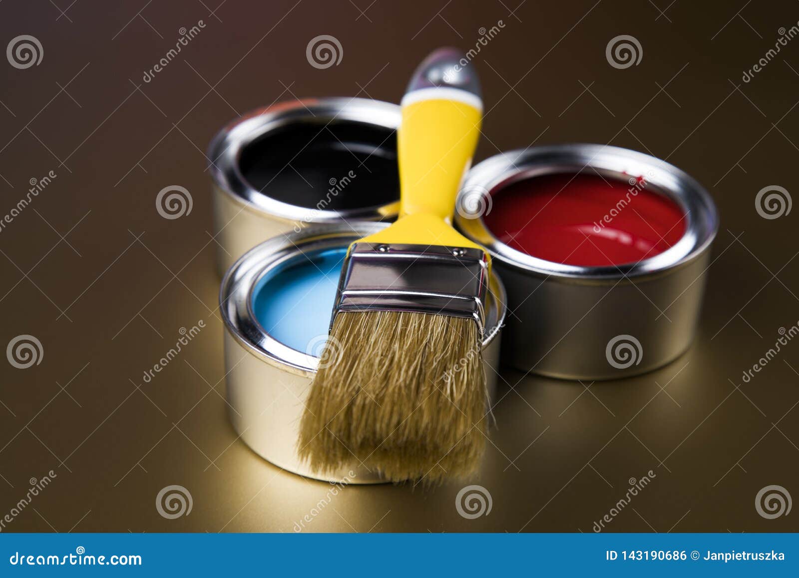 Tin Cans with Paint and Brushes Stock Photo Image of acrylic, metal