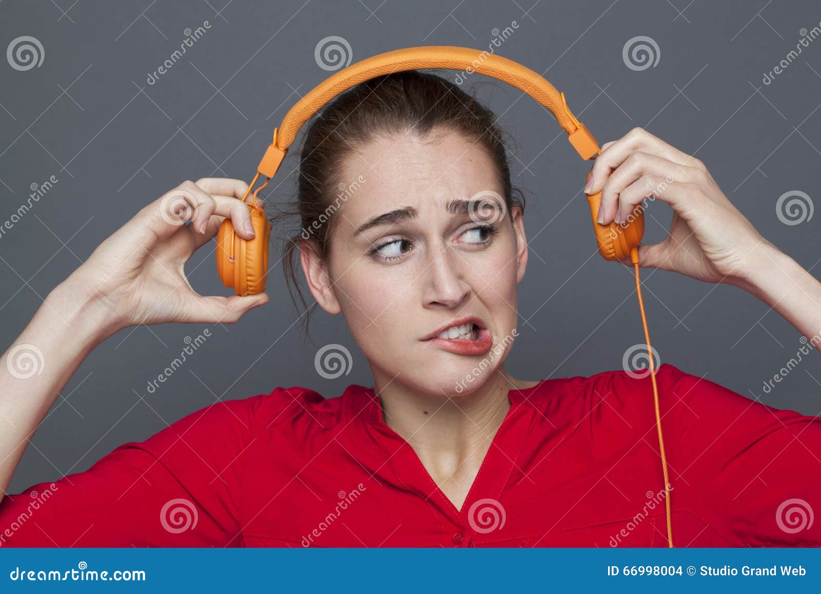 tinnitus headphones concept for dubious 20s girl