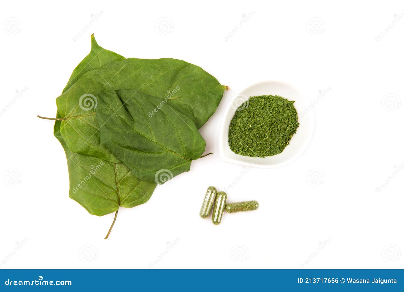 tinospora cordifolia and greeb leaf  on white background.top view,flat lay