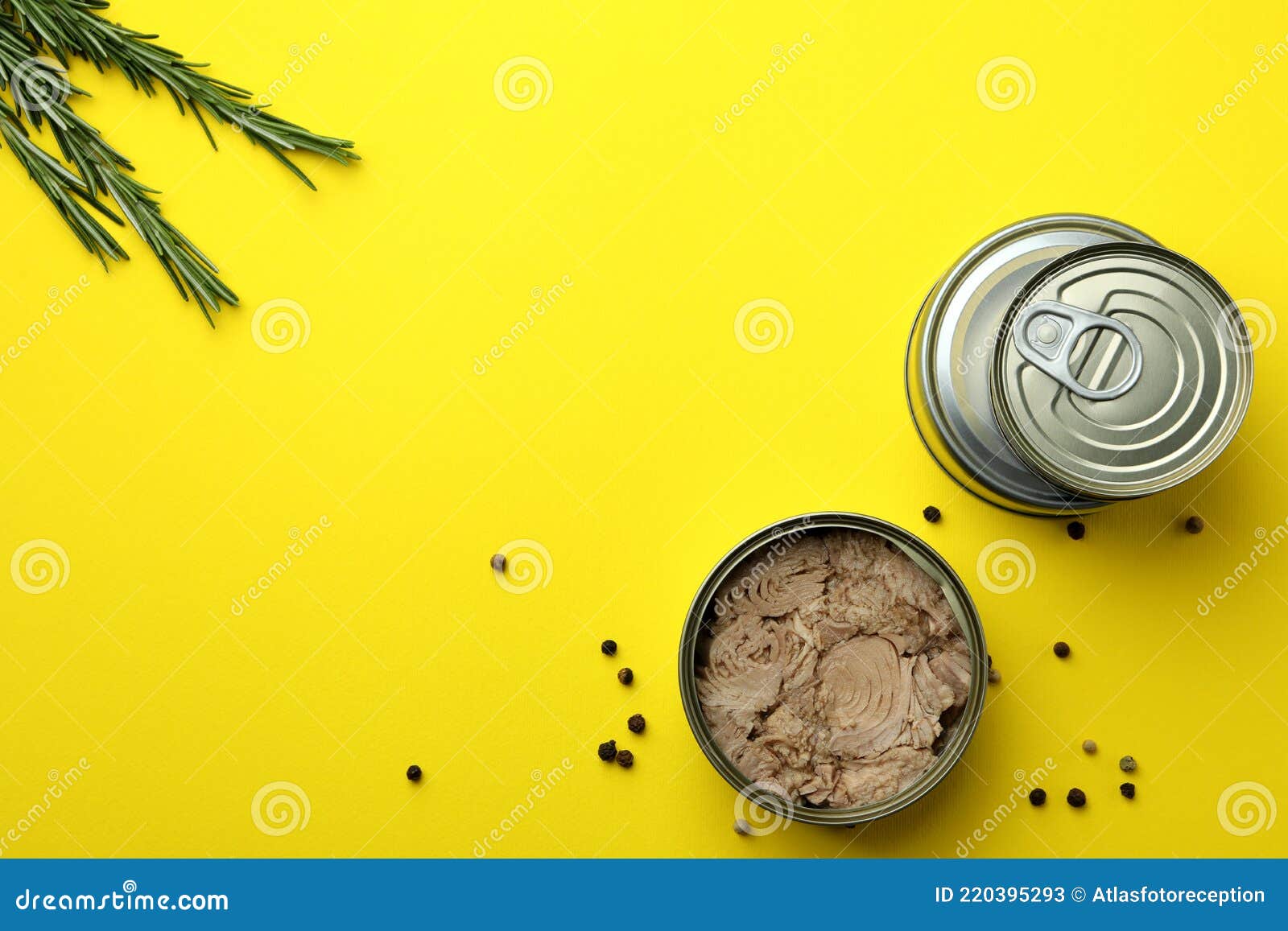 Tins with Canned Tuna on Yellow Background Stock Image Image of meat