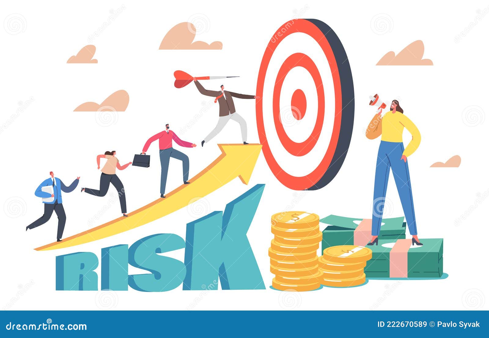 tiny business men or women characters throw huge to target. office workers career boost, high growing risk start up