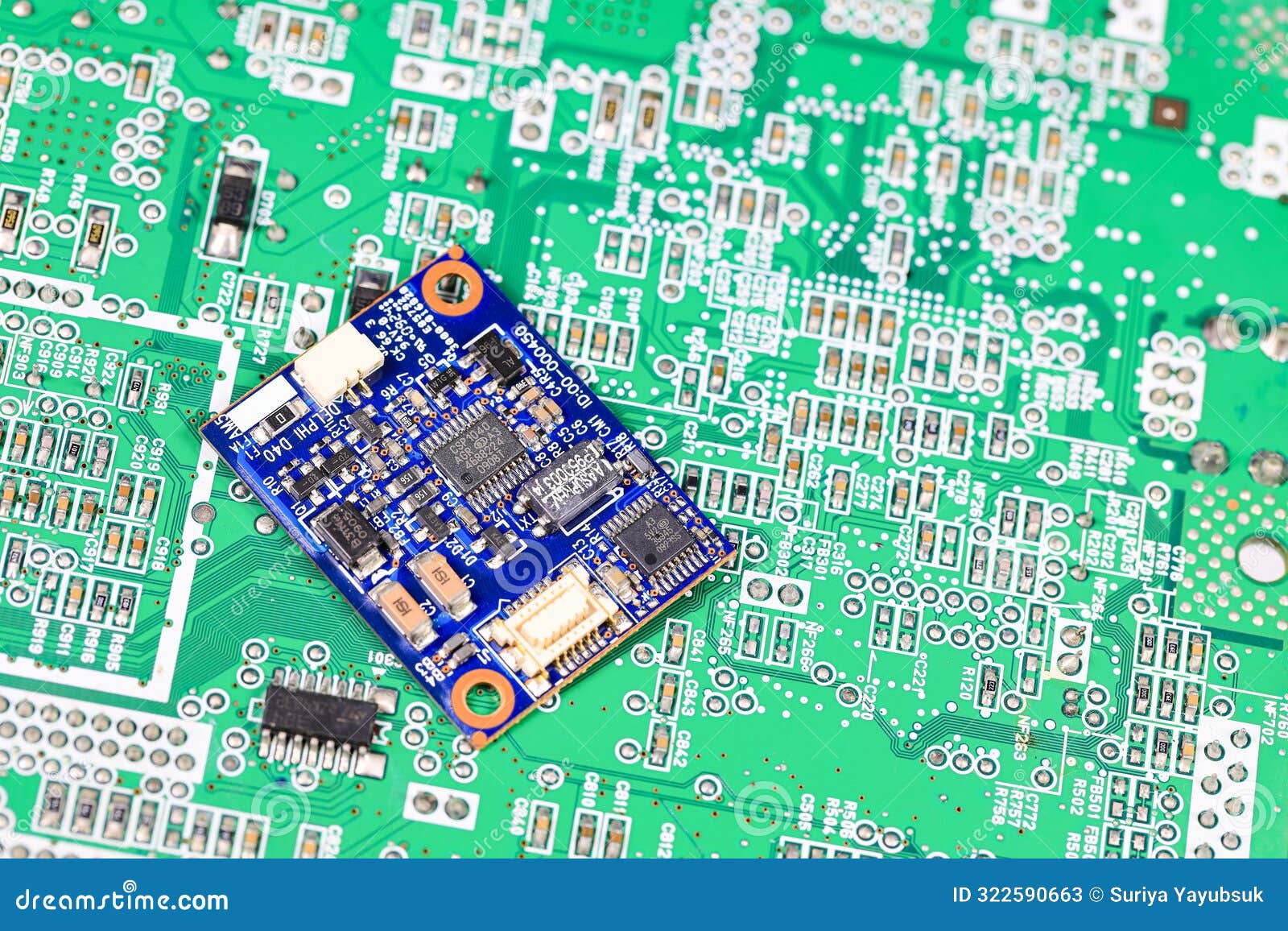 tiny circuit board, iot device, nano computer circuit board isolate on green computer circuit board