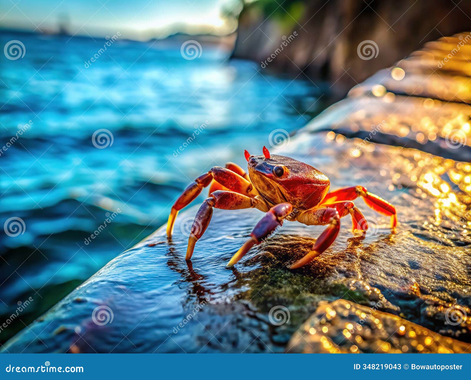 tiny crab sunbathing on a wet concrete ledge: a high-resolution gigapixel image of coastal wildlife