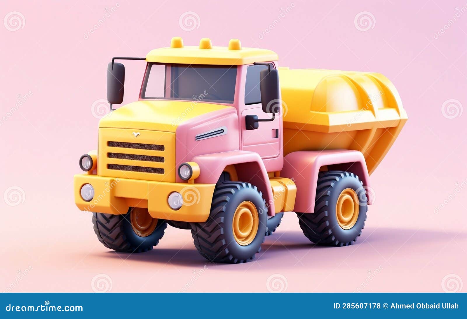 Tiny Cute Isometric Dump Truck Emoji Soft Design, Generative Ai Stock