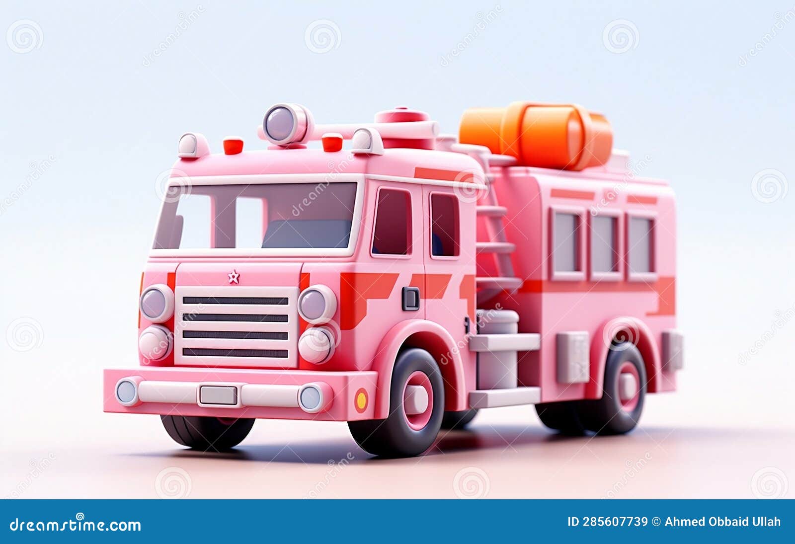 Tiny Cute Isometric Fire Truck Emoji Soft Design, Generative Ai Stock