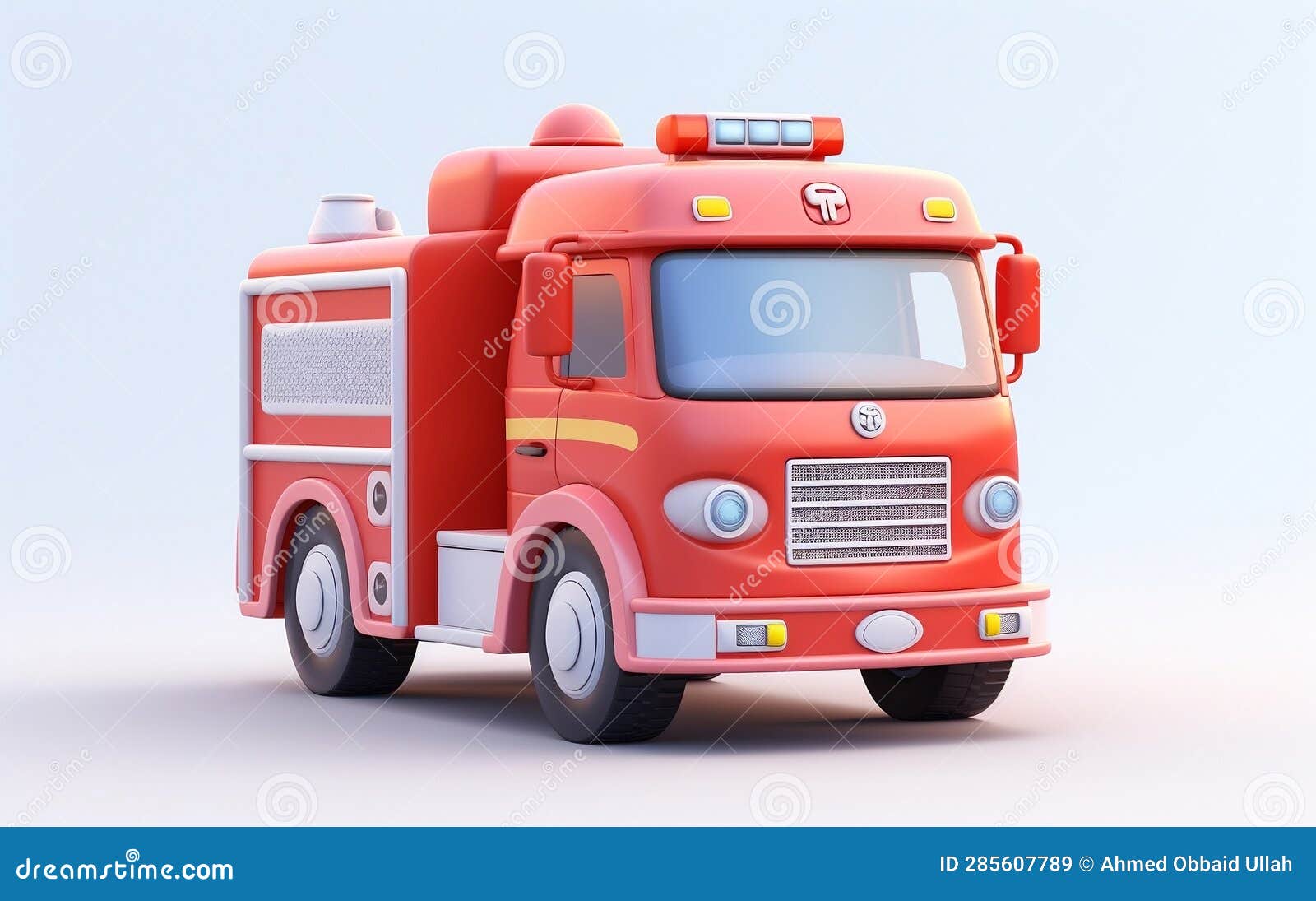 Tiny Cute Isometric Fire Truck Emoji Soft Design, Generative Ai Stock