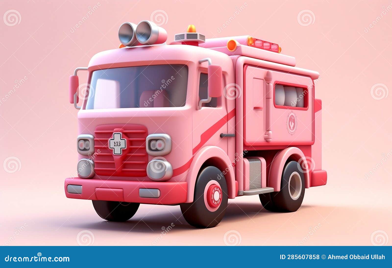 Tiny Cute Isometric Fire Truck Emoji Soft Design, Generative Ai Stock