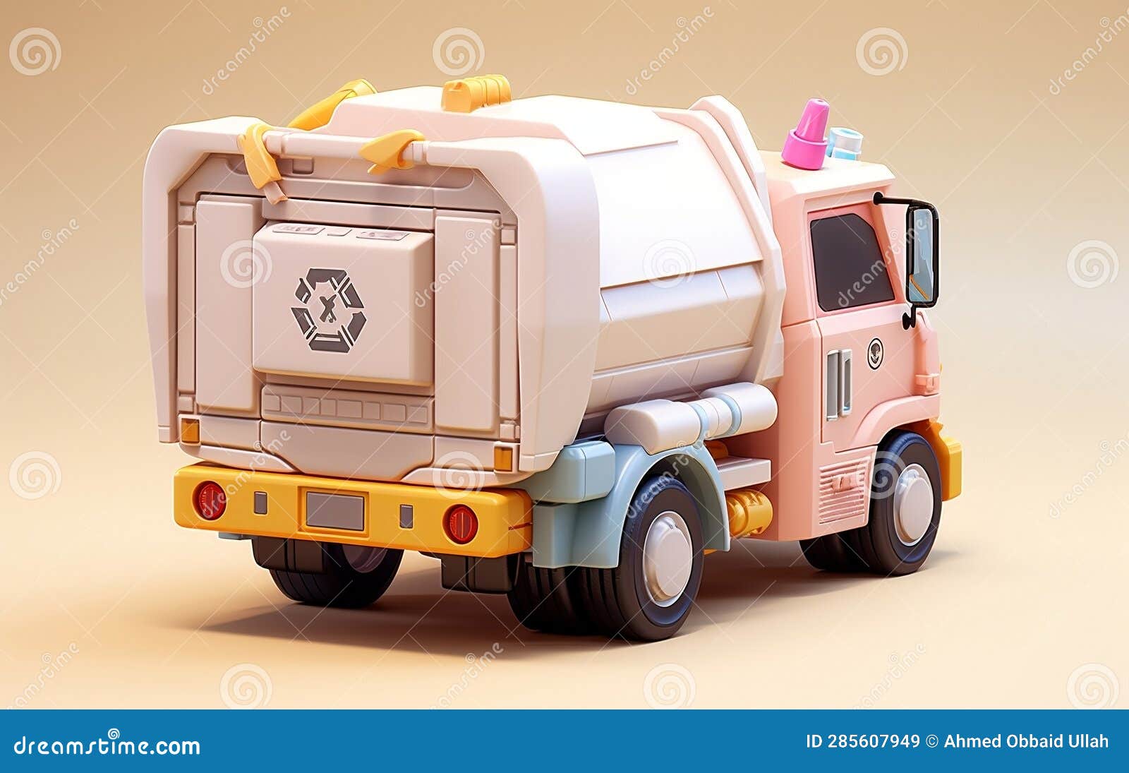Tiny Cute Isometric Garbage Truck Emoji Soft Design, Generative Ai