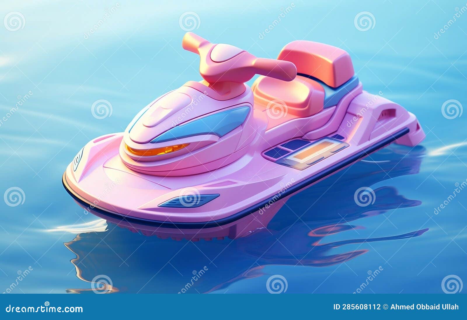 Tiny Cute Isometric Jet Ski Emoji Soft Design, Generative Ai Stock