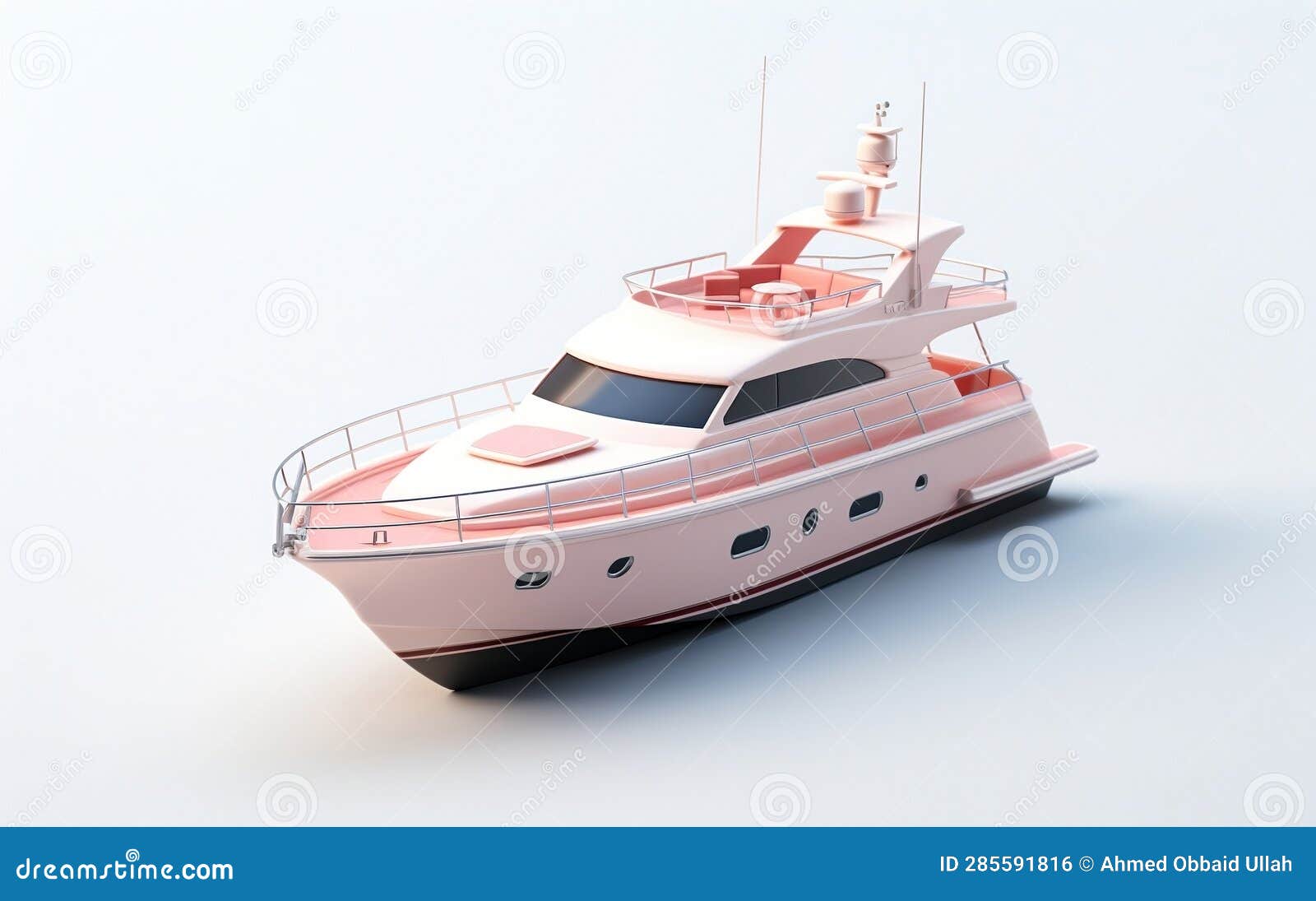 Tiny Cute Isometric Yacht Emoji Soft Design, Generative Ai Stock