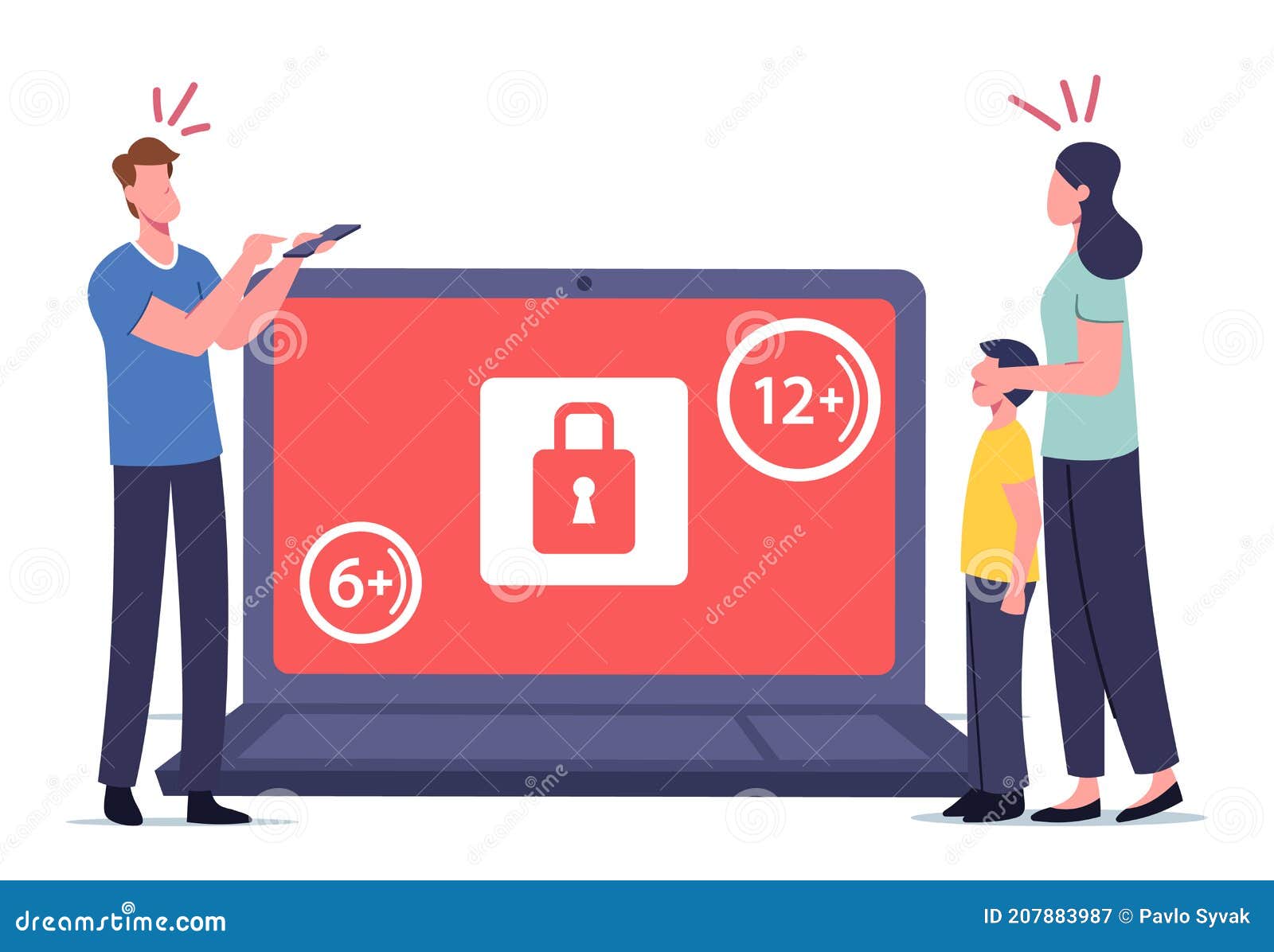 Tiny Mother Cover Eyes of Son at Huge Laptop with Adult Content Restriction  Inappropriate Video. 18 Age Restriction Stock Vector - Illustration of  sensitive, huge: 207883987