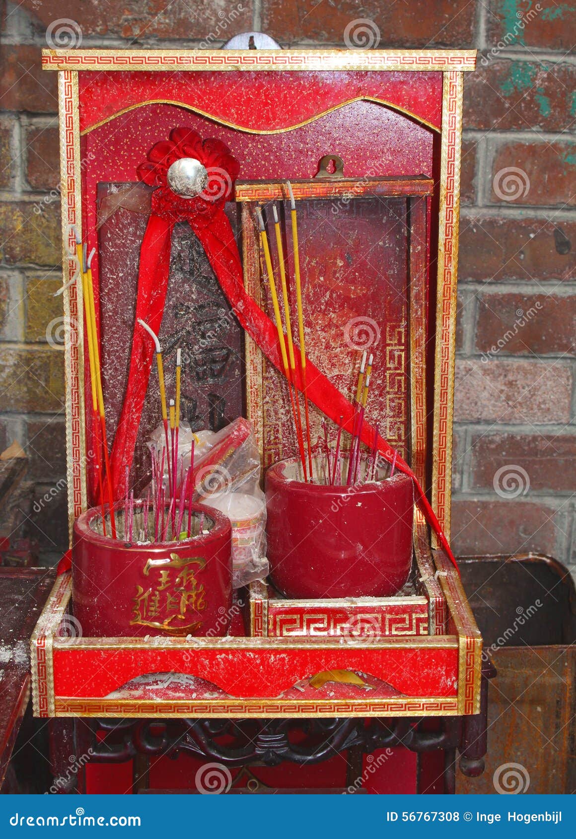 Tiny Red Buddhist Altar with Incense Sticks Stock Photo Image of