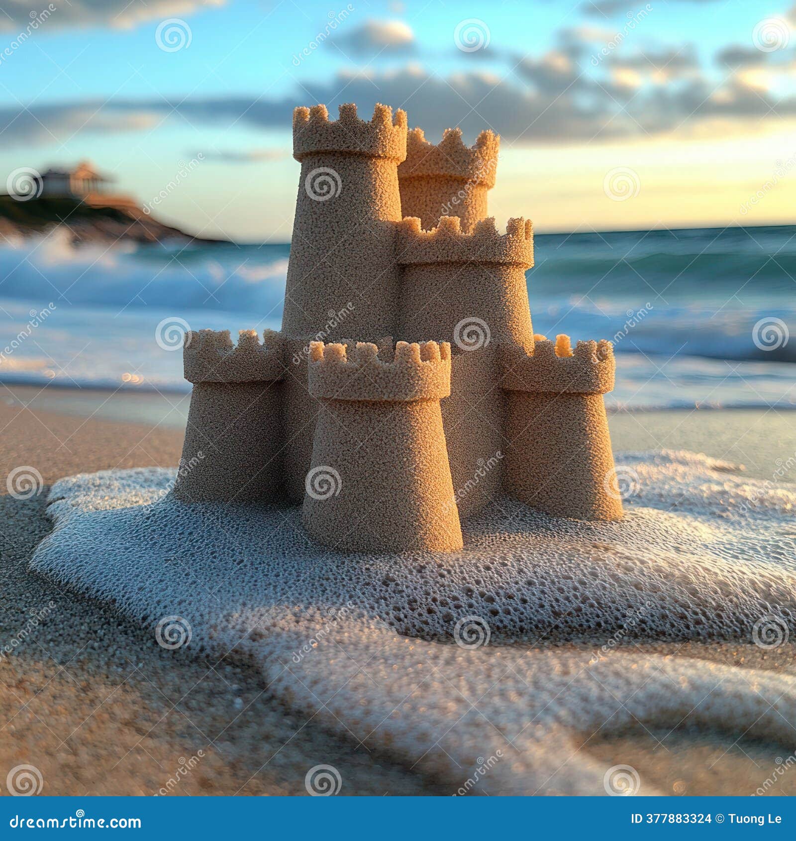 Tiny Sandcastle by the Sea Shore Stock Photo - Image of relaxation,  landscape: 377883324