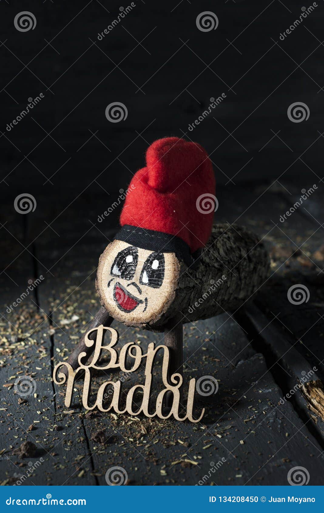 tio de nadal and text merry christmas in catalan