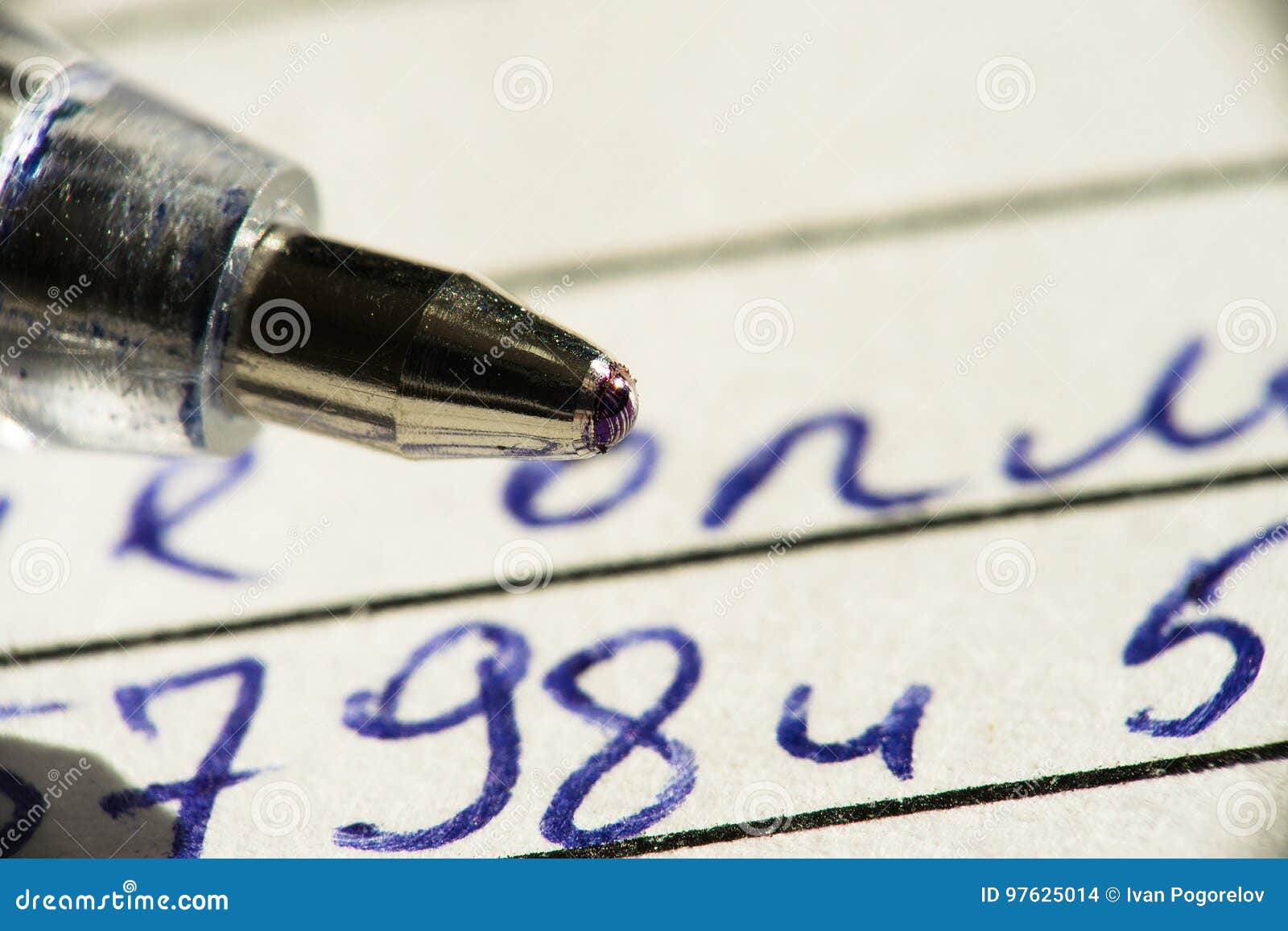 The Tip of the Ballpoint Pen for Writing Under the Magnification