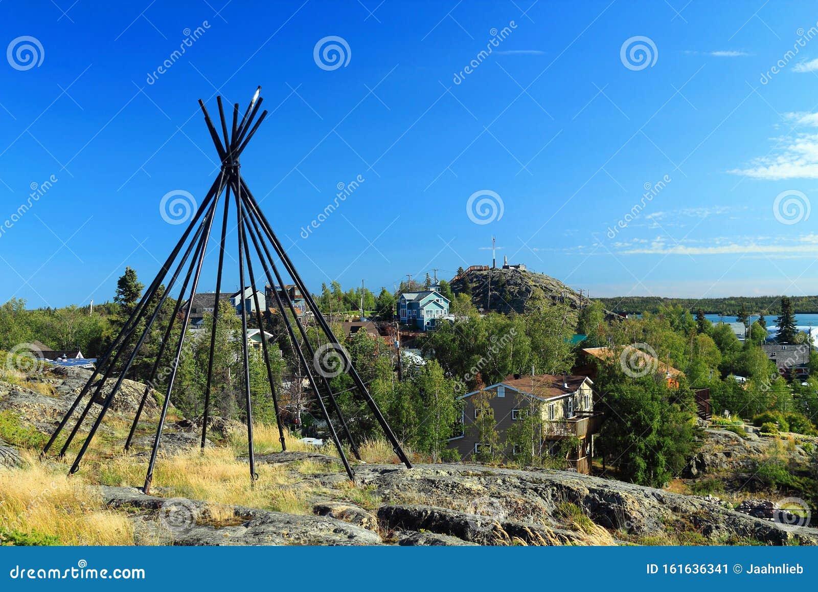yellowknife, tipi at cultural crossroads monument and old town, northwest territories, canada