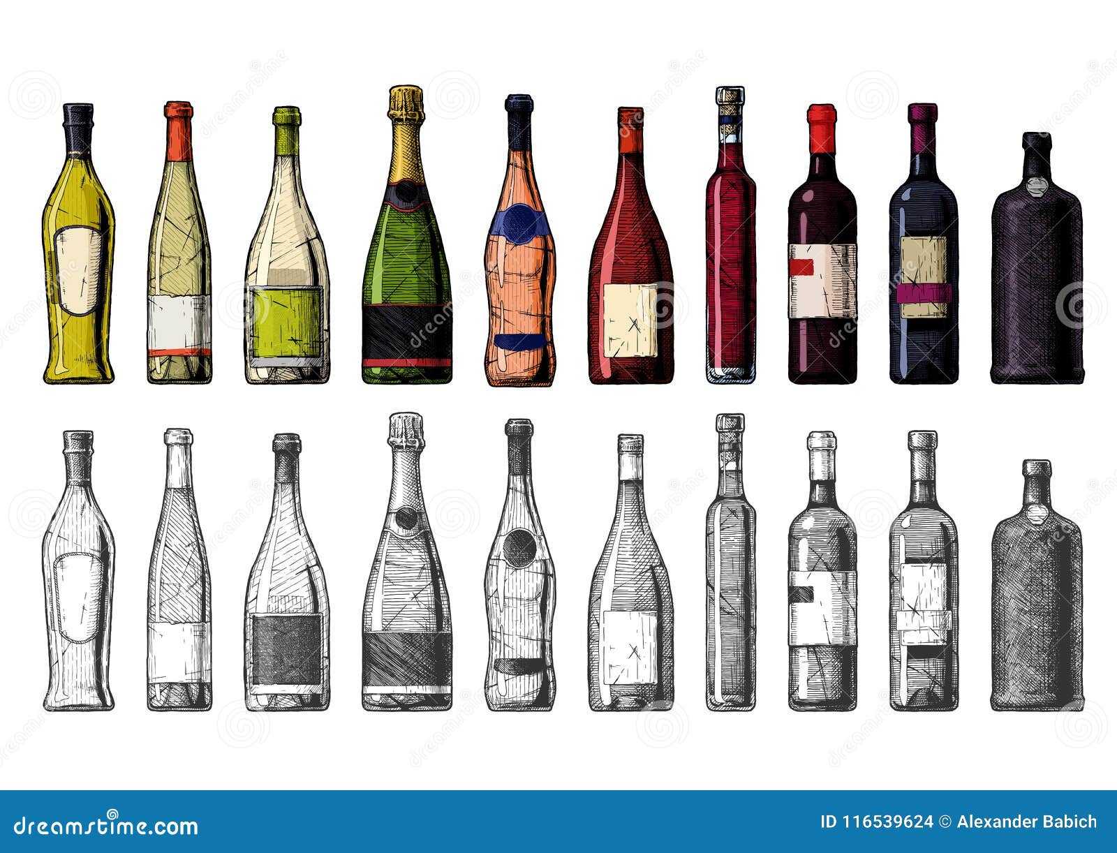 Tipi di bottiglie di vino illustrazione vettoriale. Illustrazione di  alimento - 116539624