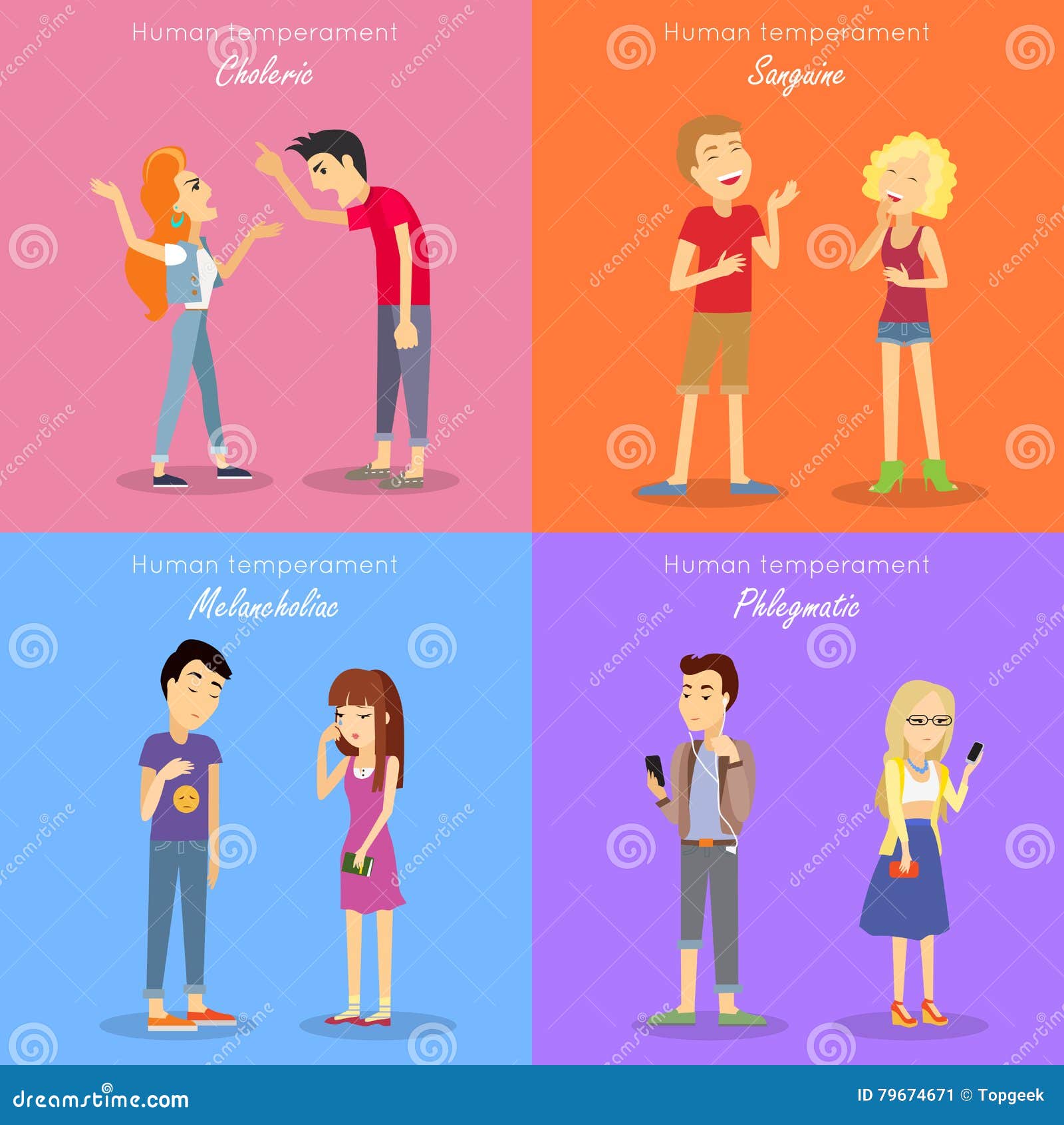 Tipi di personalità fondamentali di temperamento umano illustrazione ... Tipi di personalità